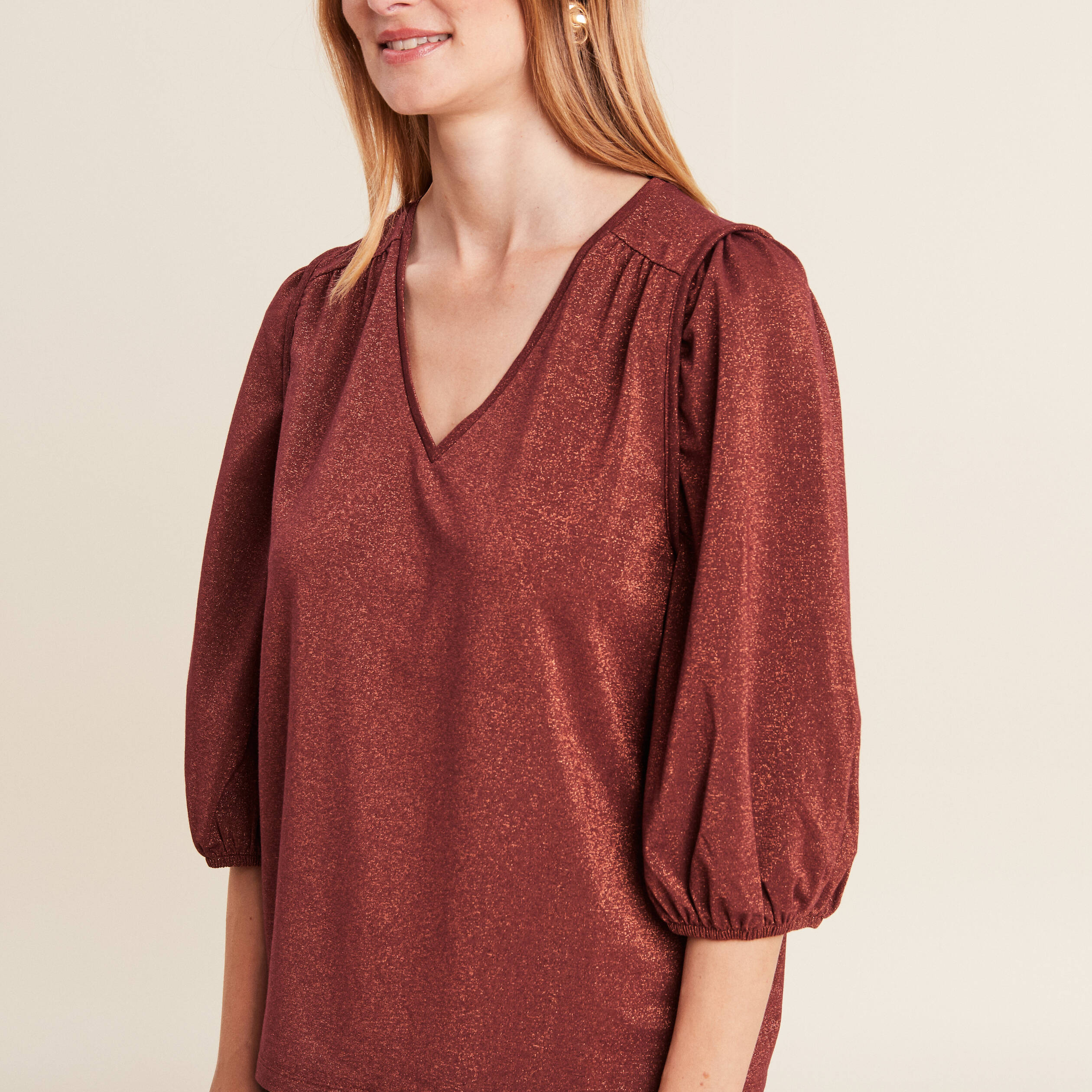 blouse manches 34 couleur cuivre femme Blouse manches 3/4 couleur cuivre femme