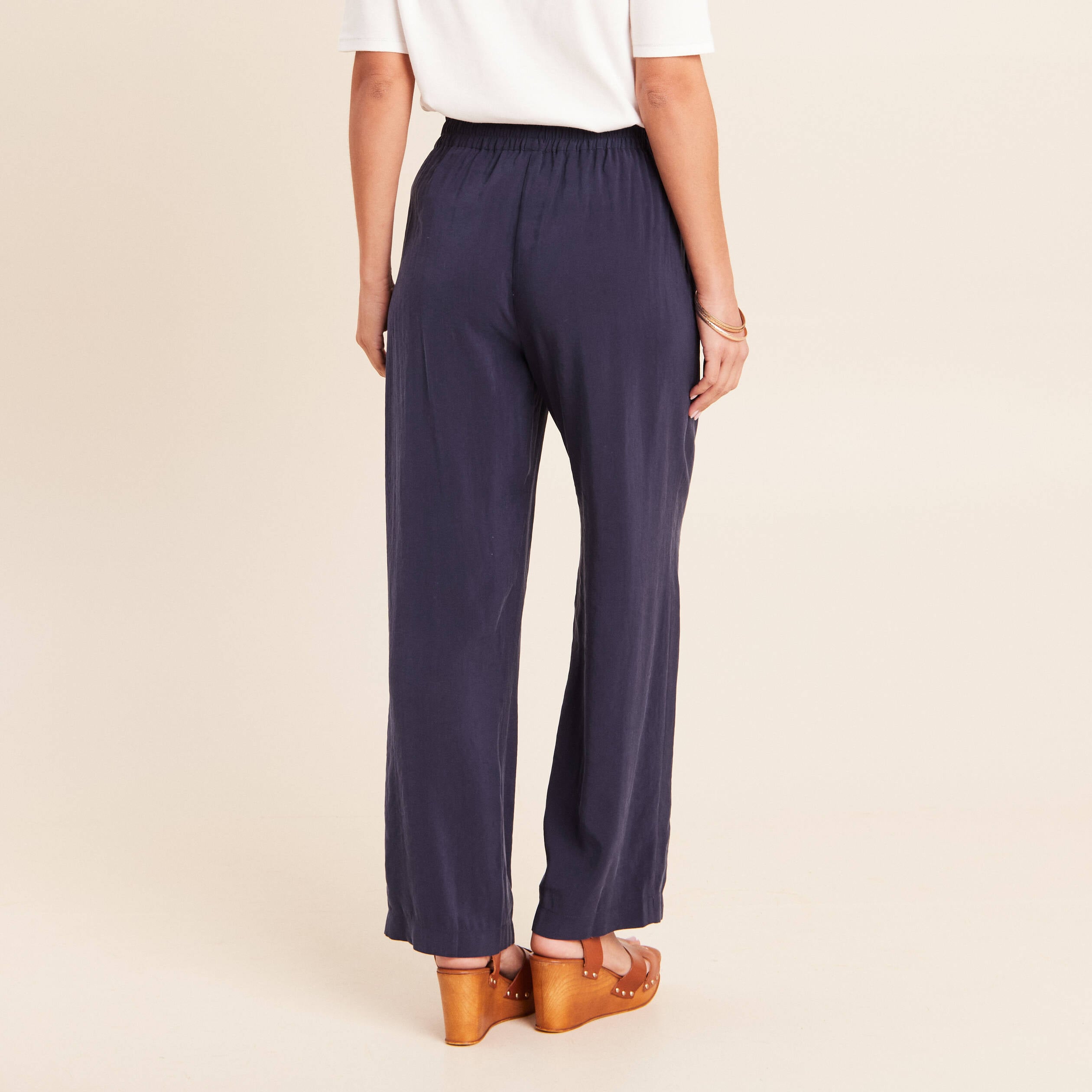 Pantalon large bleu marine femme