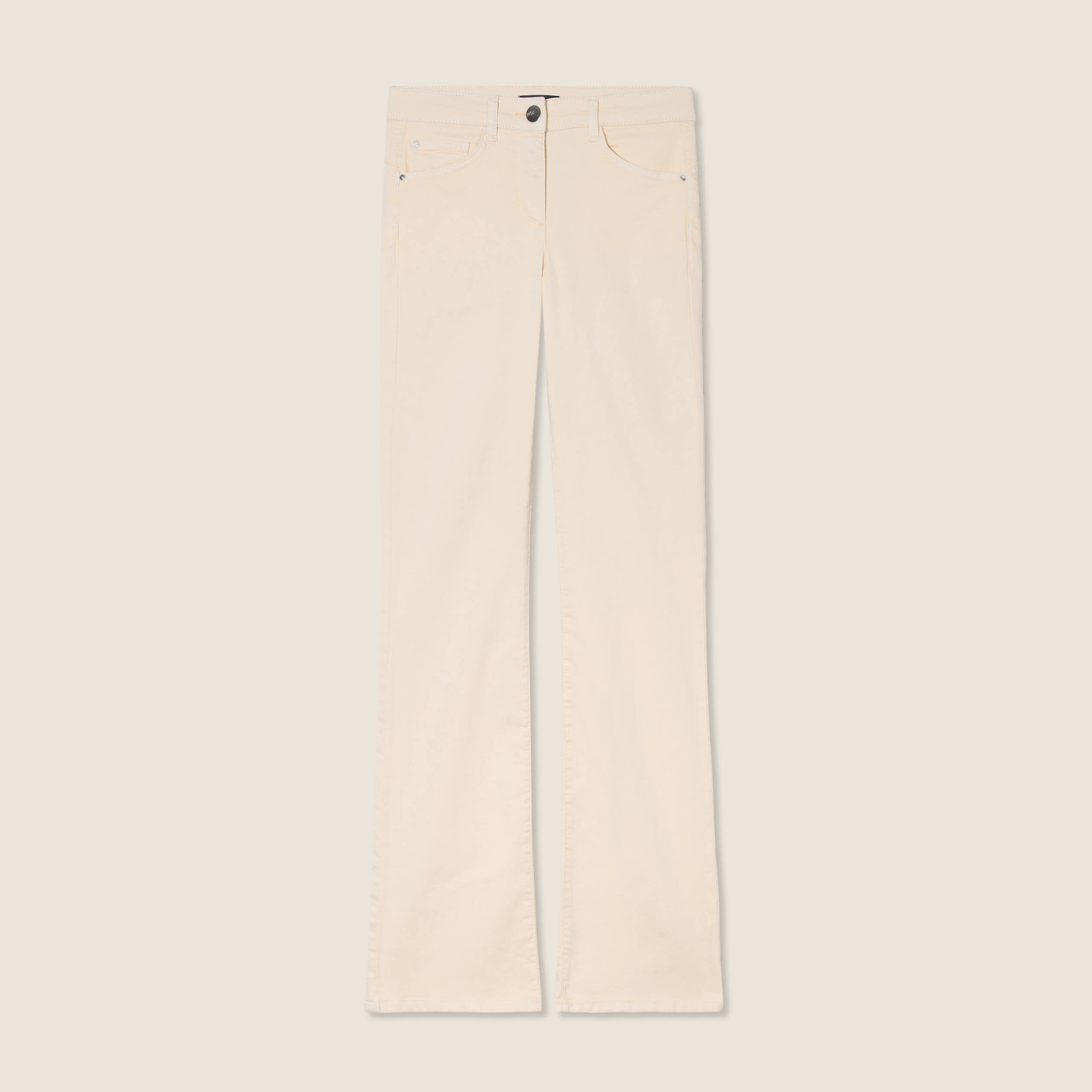 Pantalon l&eacute;ger bootcut taille bascul&eacute;e ivoire femme