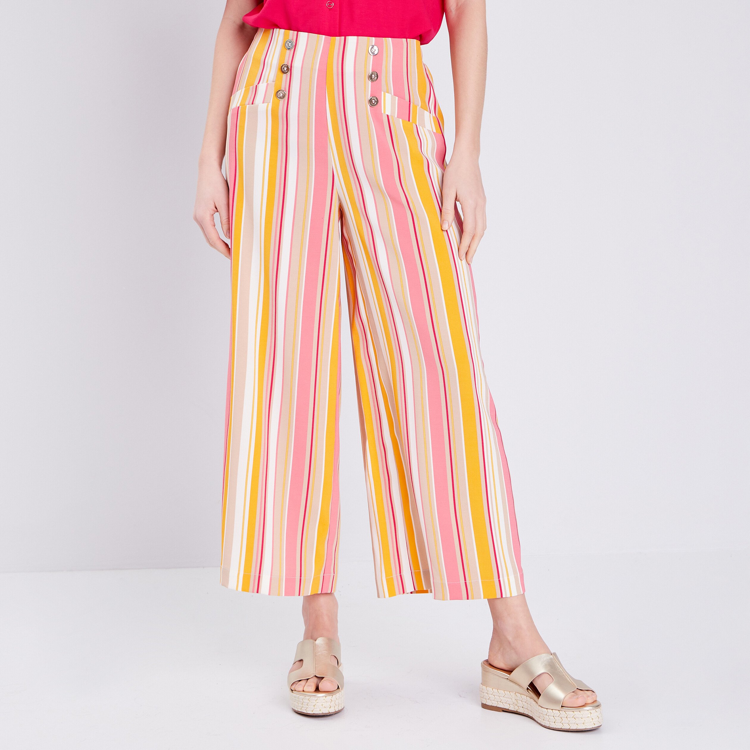 pantalon flou avec boutons multicolore femme Pantalon flou avec boutons multicolore femme