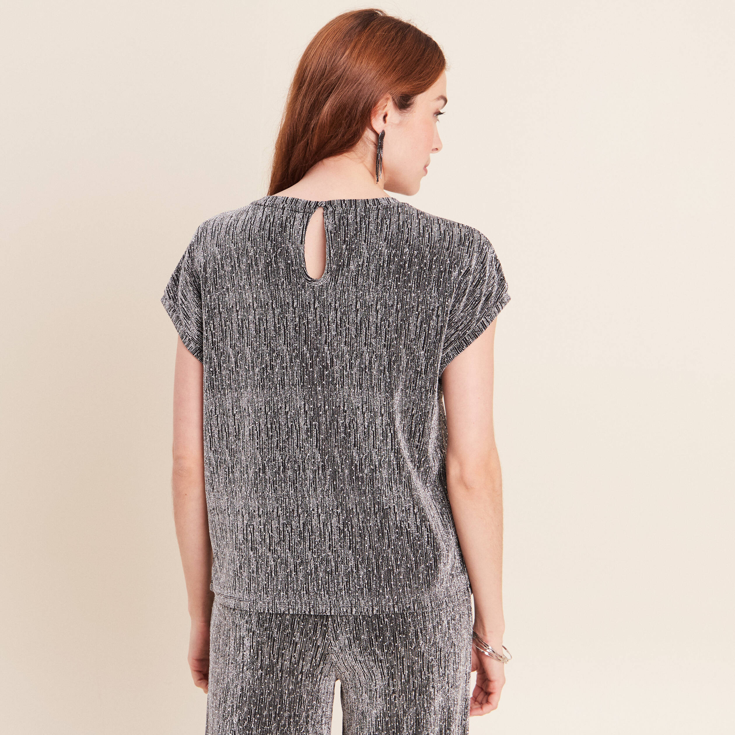 T-shirt manches courtes gris argent femme