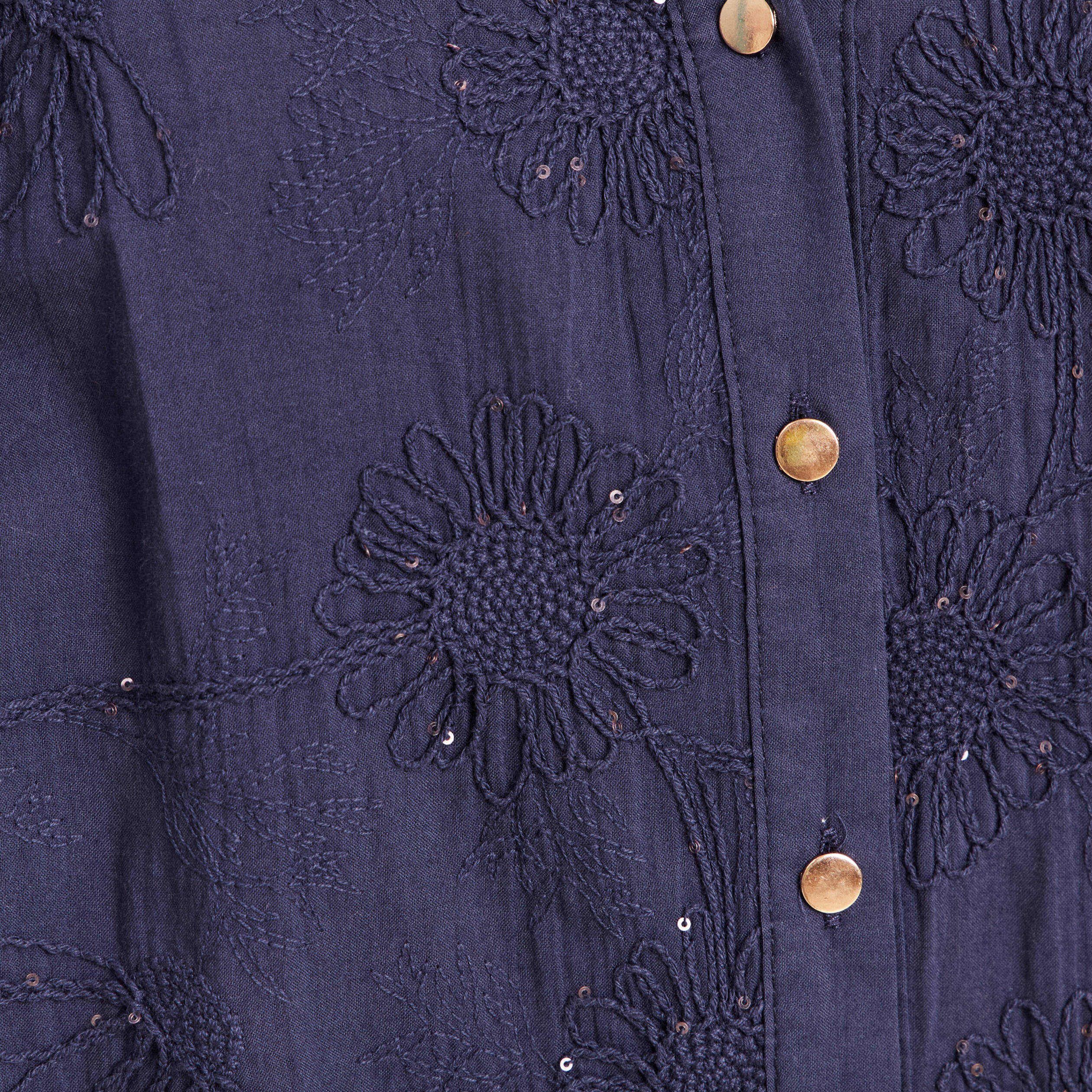 Blouse col tunisien manches 3/4 bleu marine femme