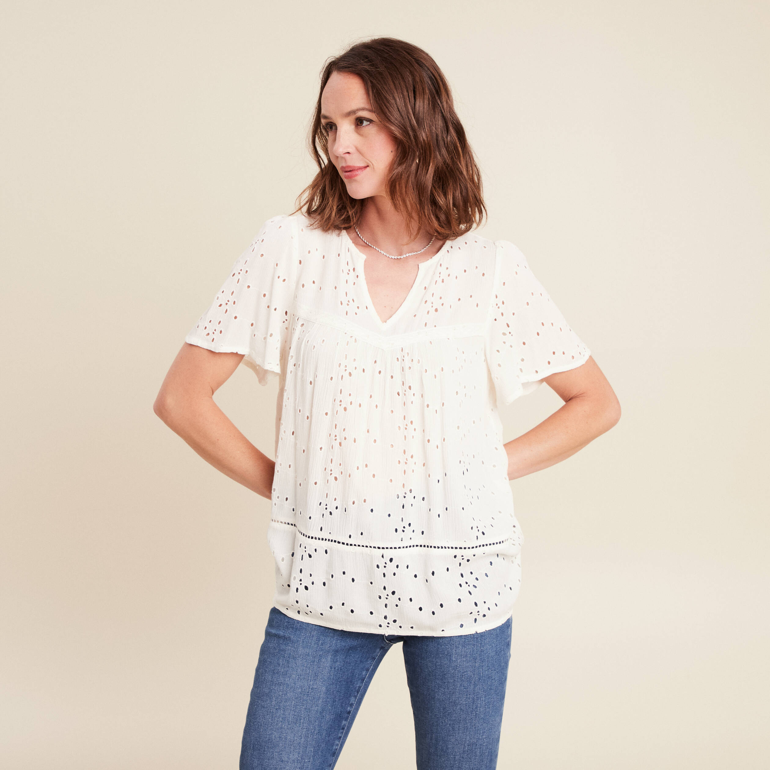 Blouse ample manches courtes ecru femme