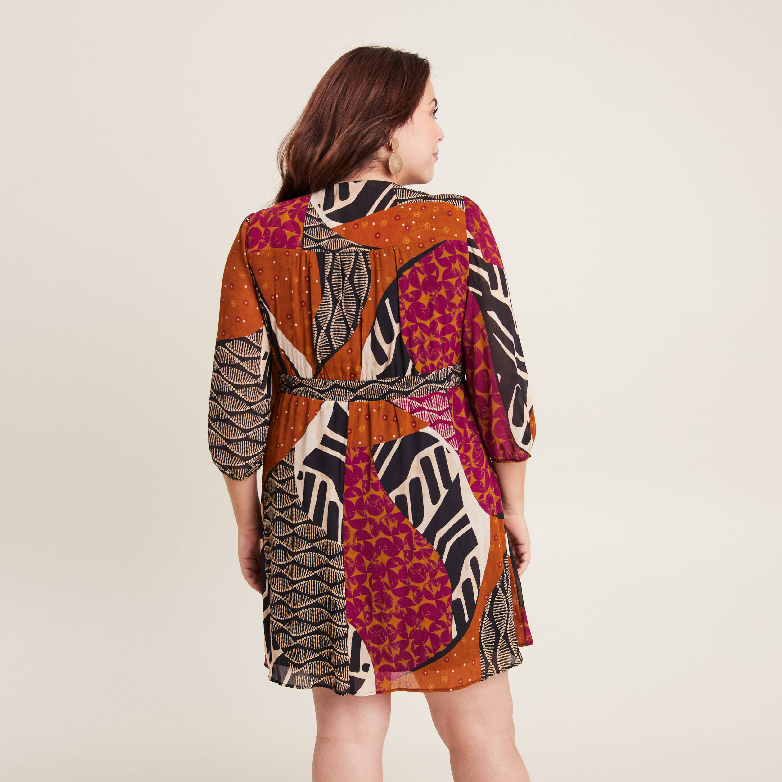 robe evasee fluide manches 34 multicolore femme Robe évasée fluide manches 3/4 multicolore femme