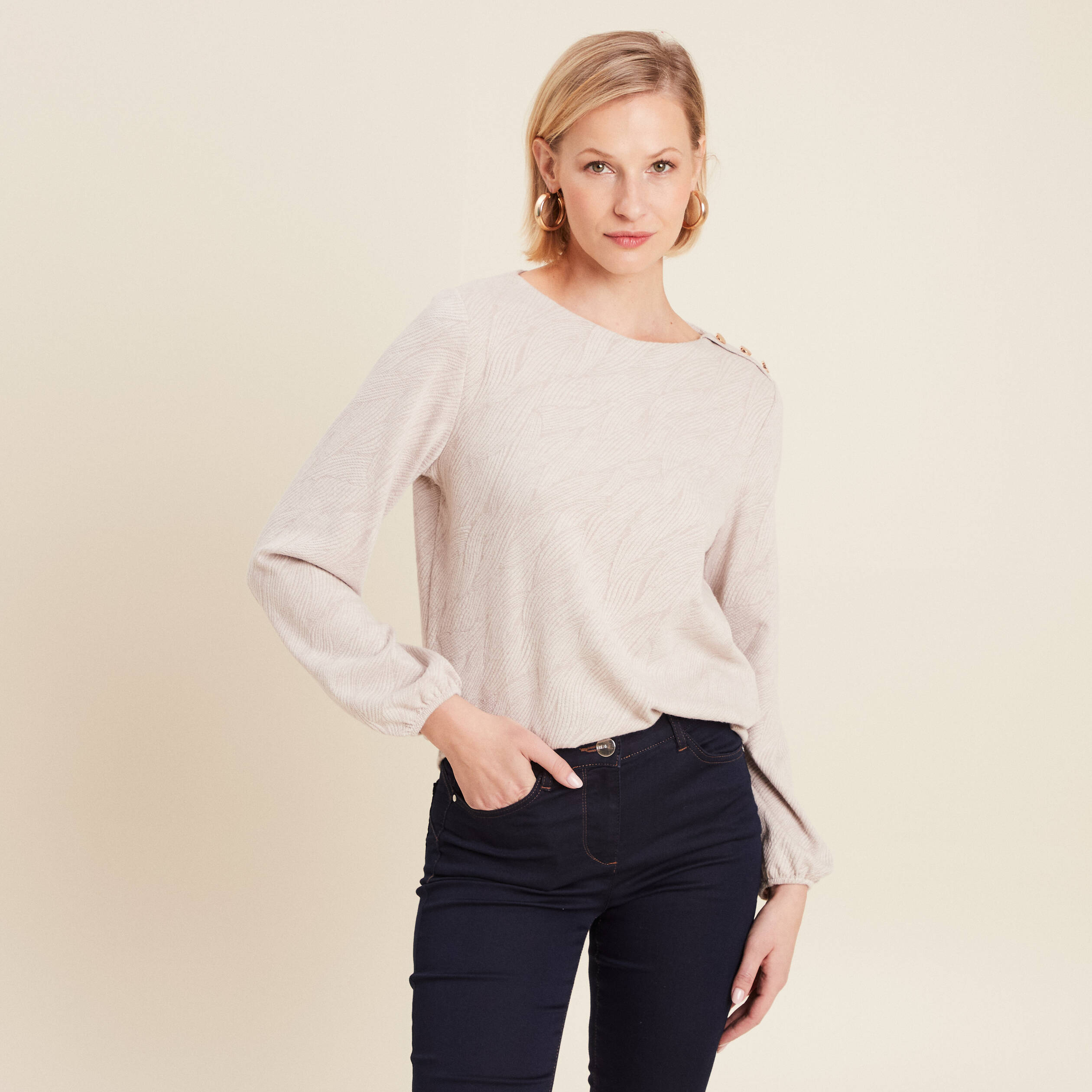 t shirt manches longues beige femme T-shirt manches longues beige femme