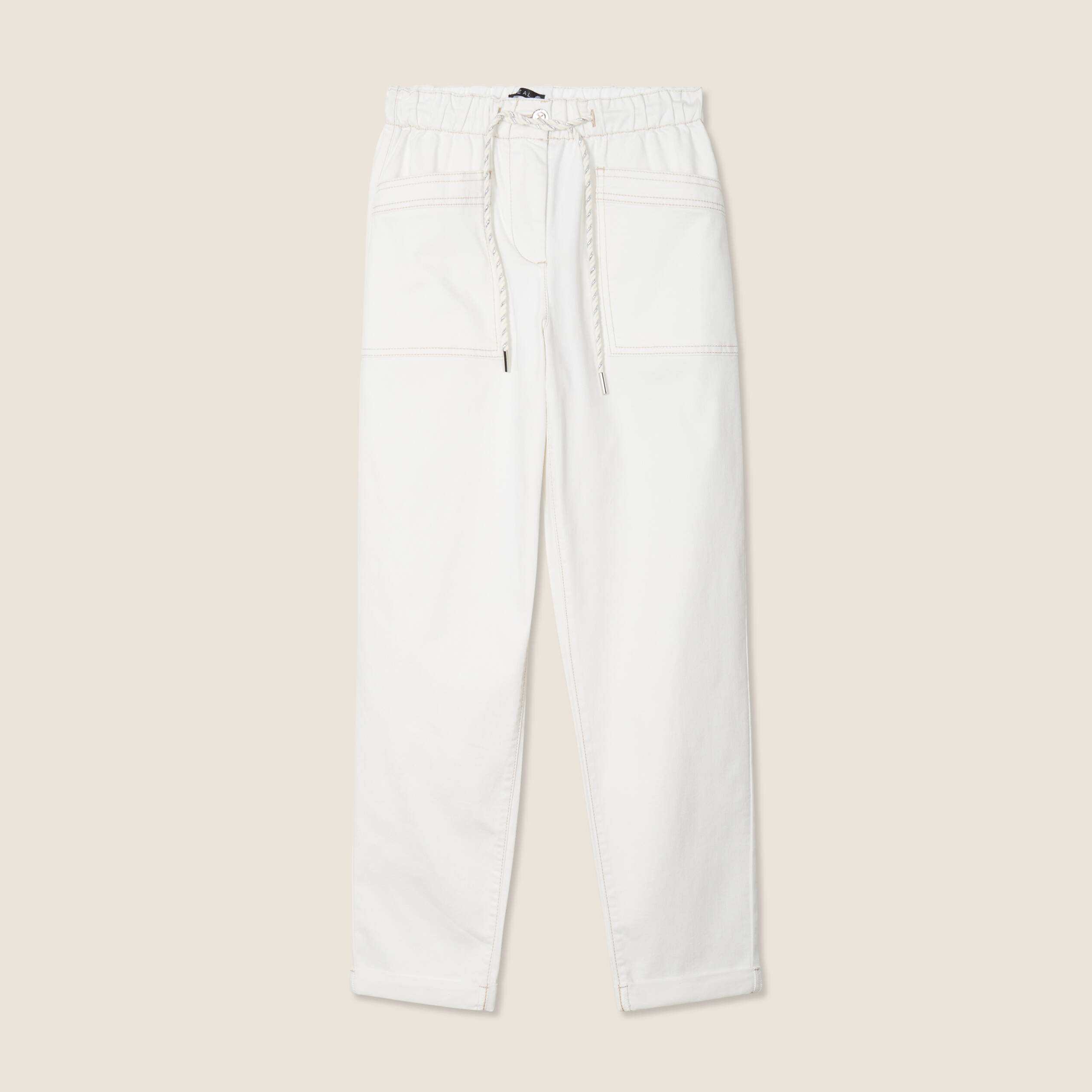 pantalon coupe droite a coulisse blanc femme Pantalon coupe droite à coulisse blanc femme