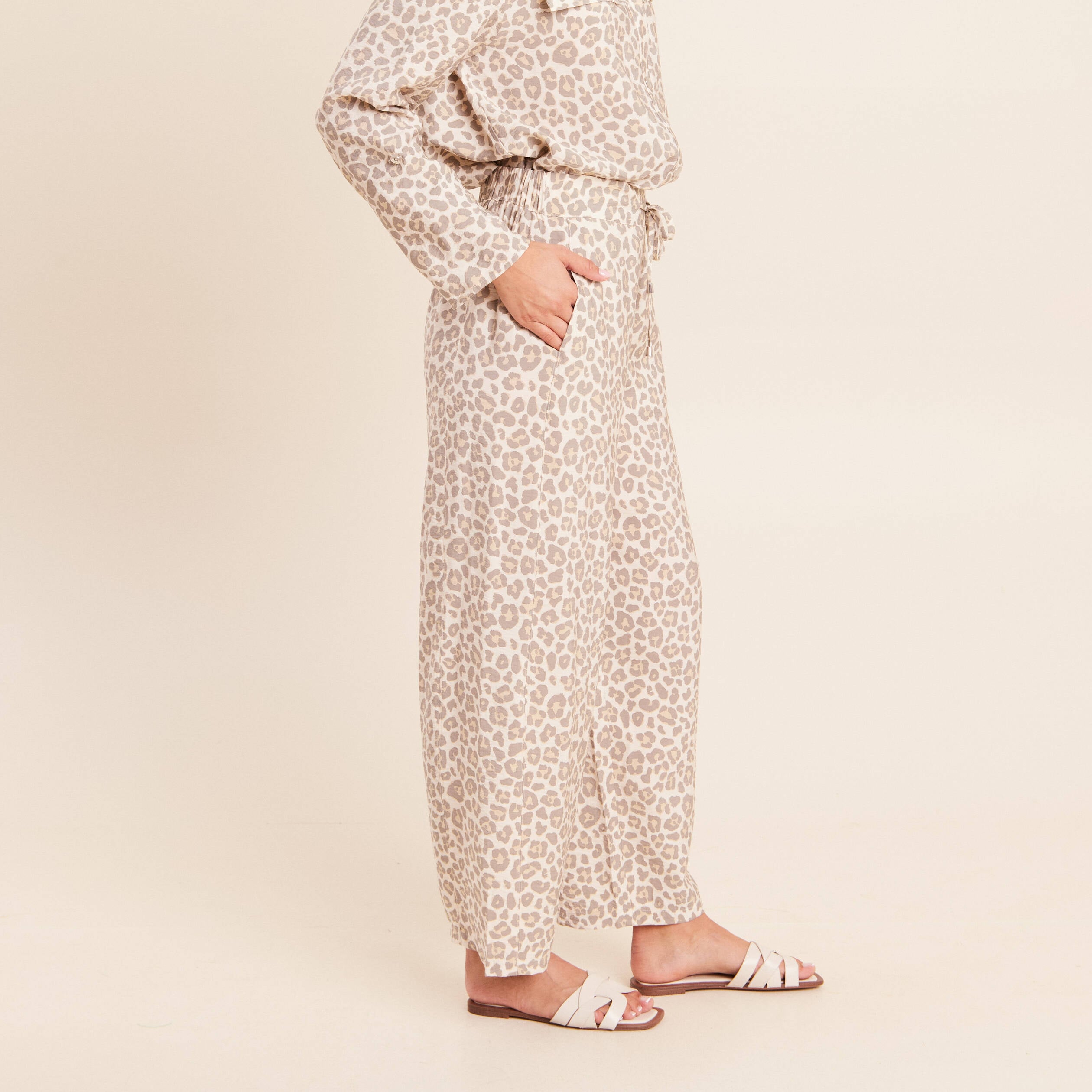 Pantalon coupe barrel taille haute blanc femme
