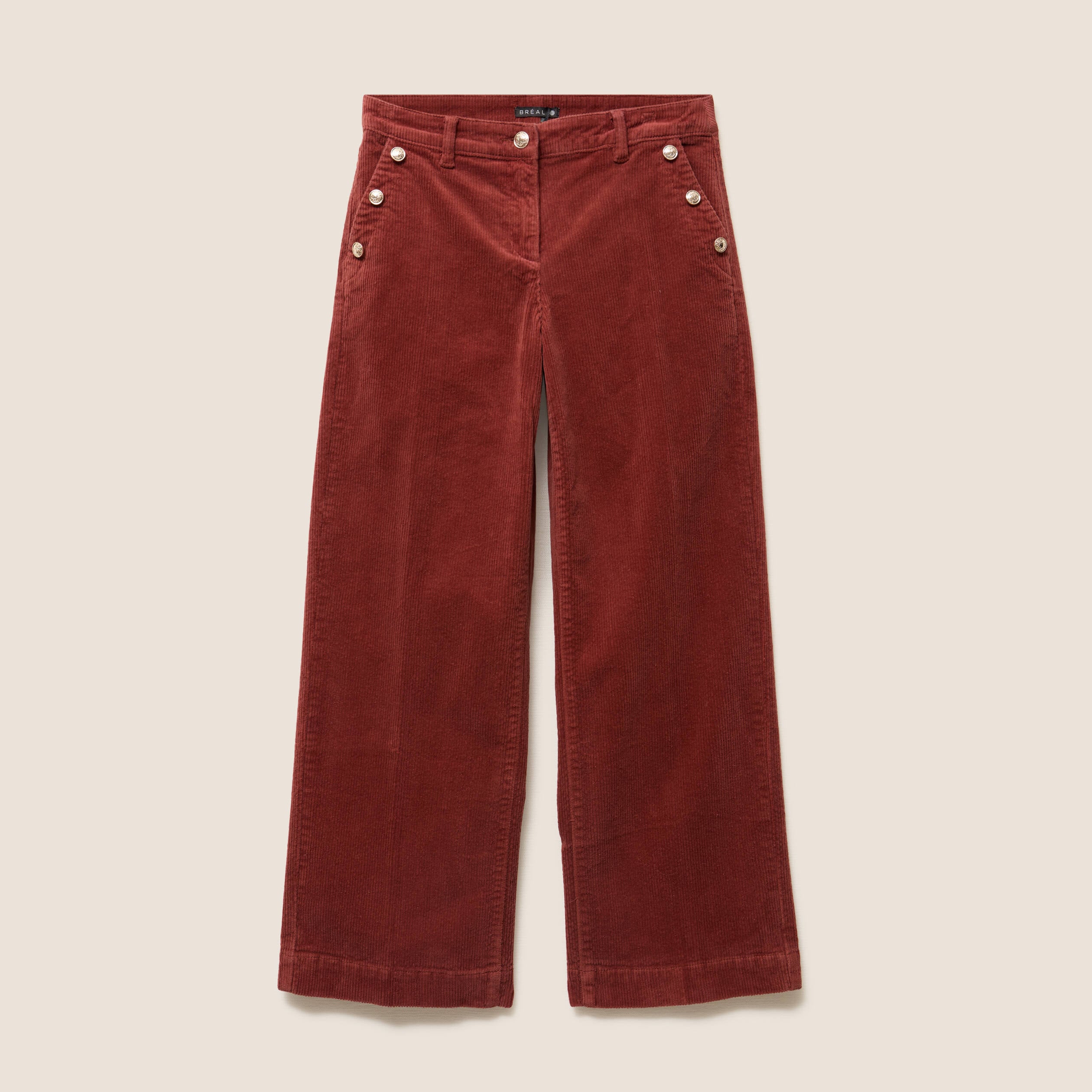 Pantalon large velours c&ocirc;tel&eacute; orange fonc&eacute; femme