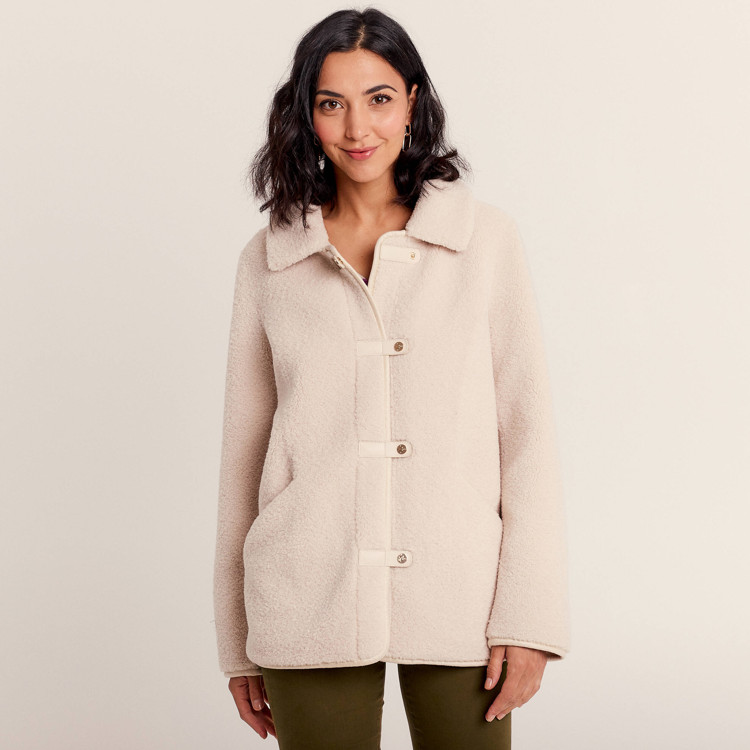 manteau droit laine mouton ivoire femme Manteau droit laine mouton ivoire femme