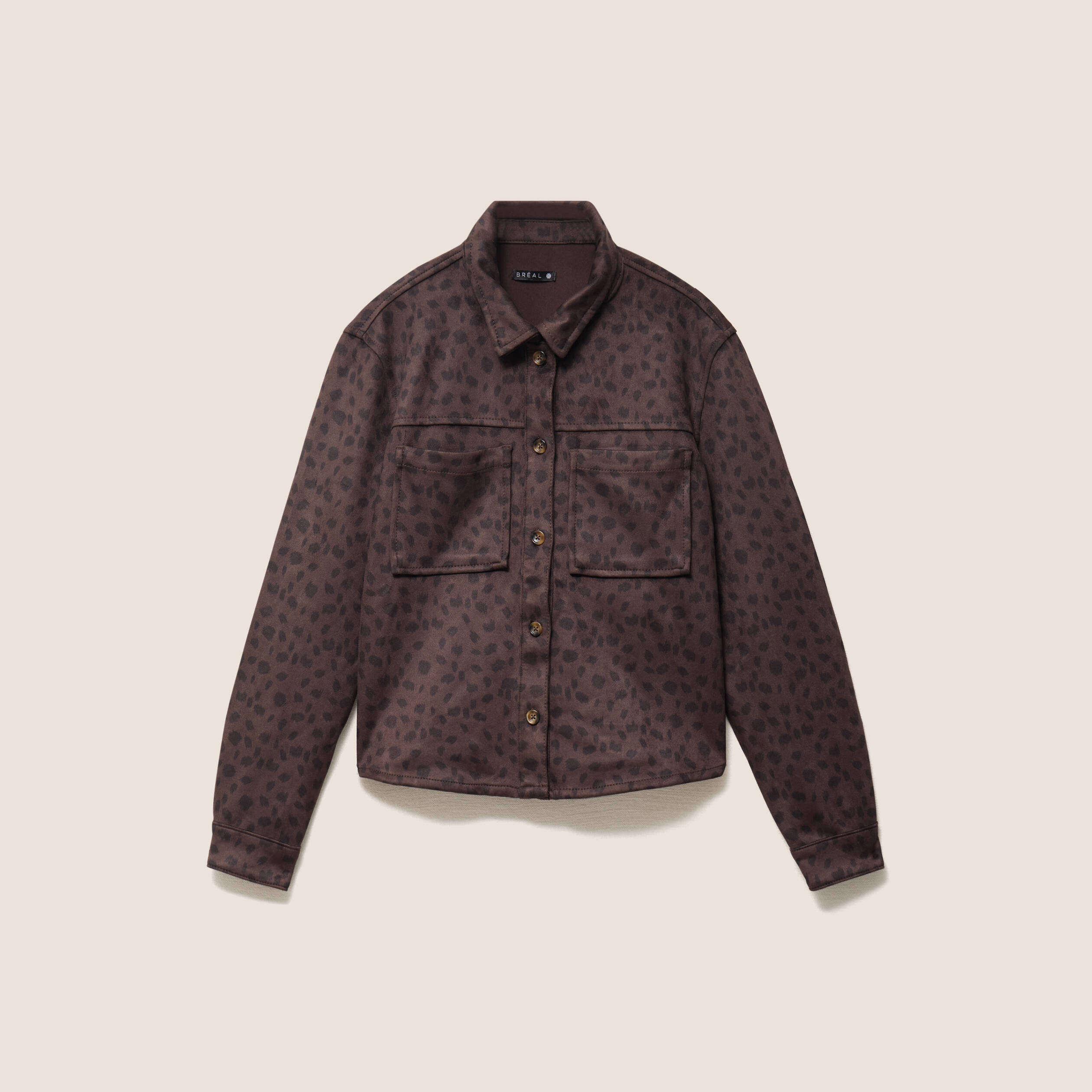 Chemise droite manches longues marron fonc&eacute; femme