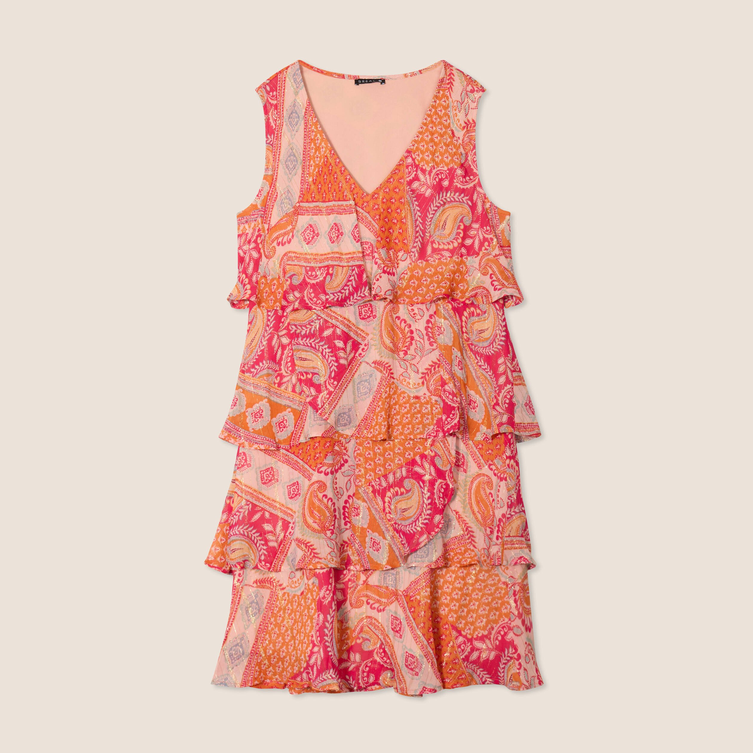 robe evasee a volants orange femme Robe évasée à volants orange femme