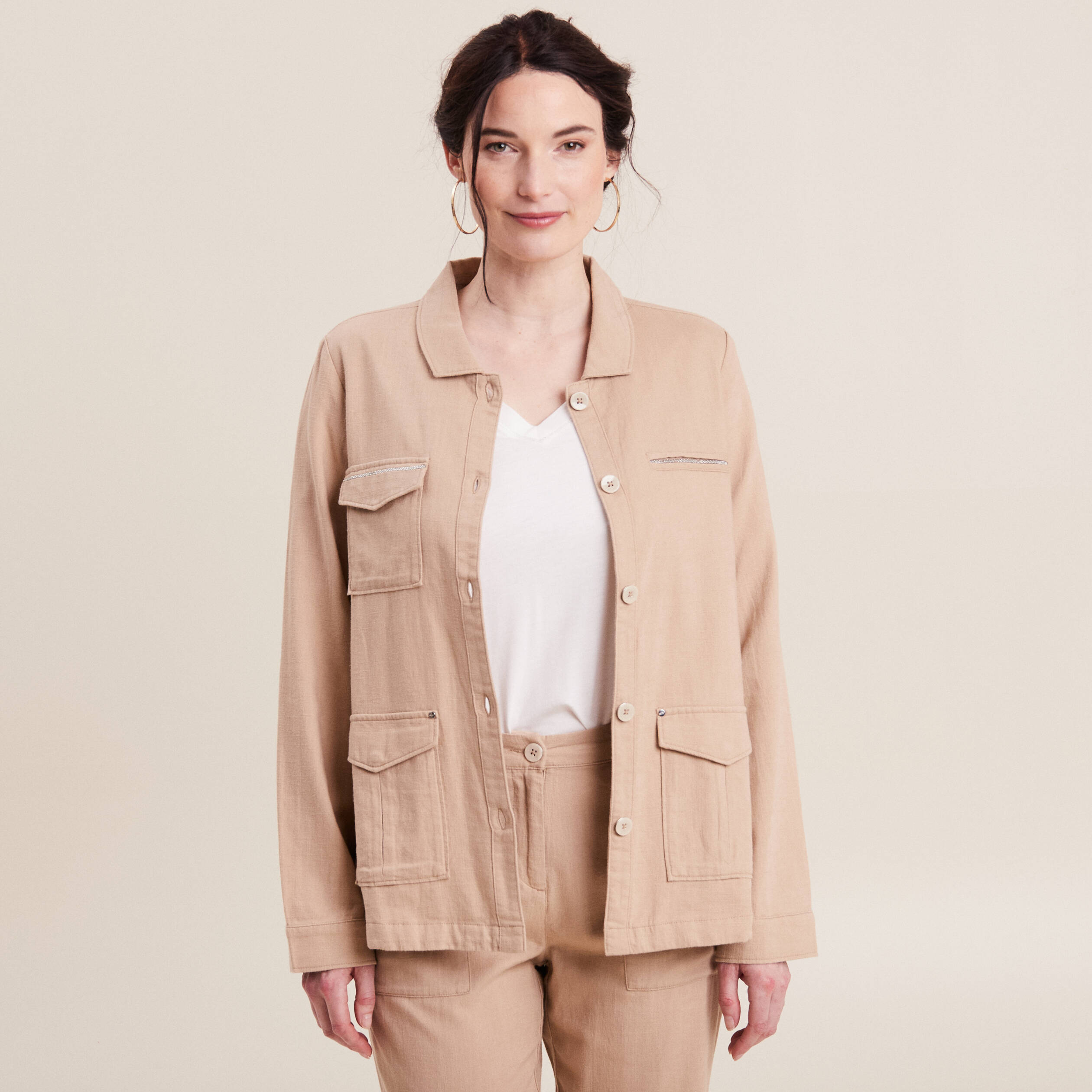veste droite boutonnee sable femme Veste droite boutonnée sable femme