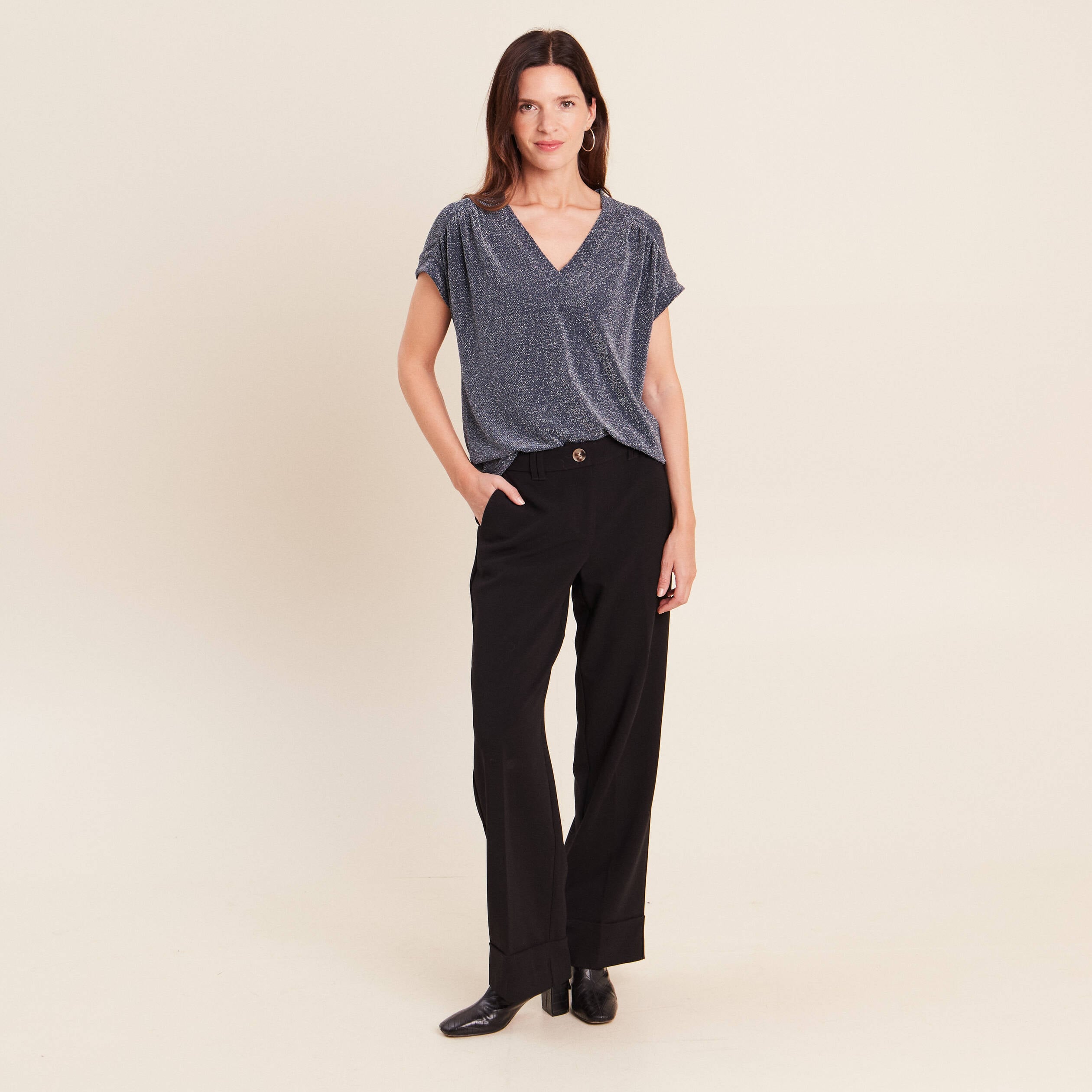 T-shirt manches courtes bleu marine femme
