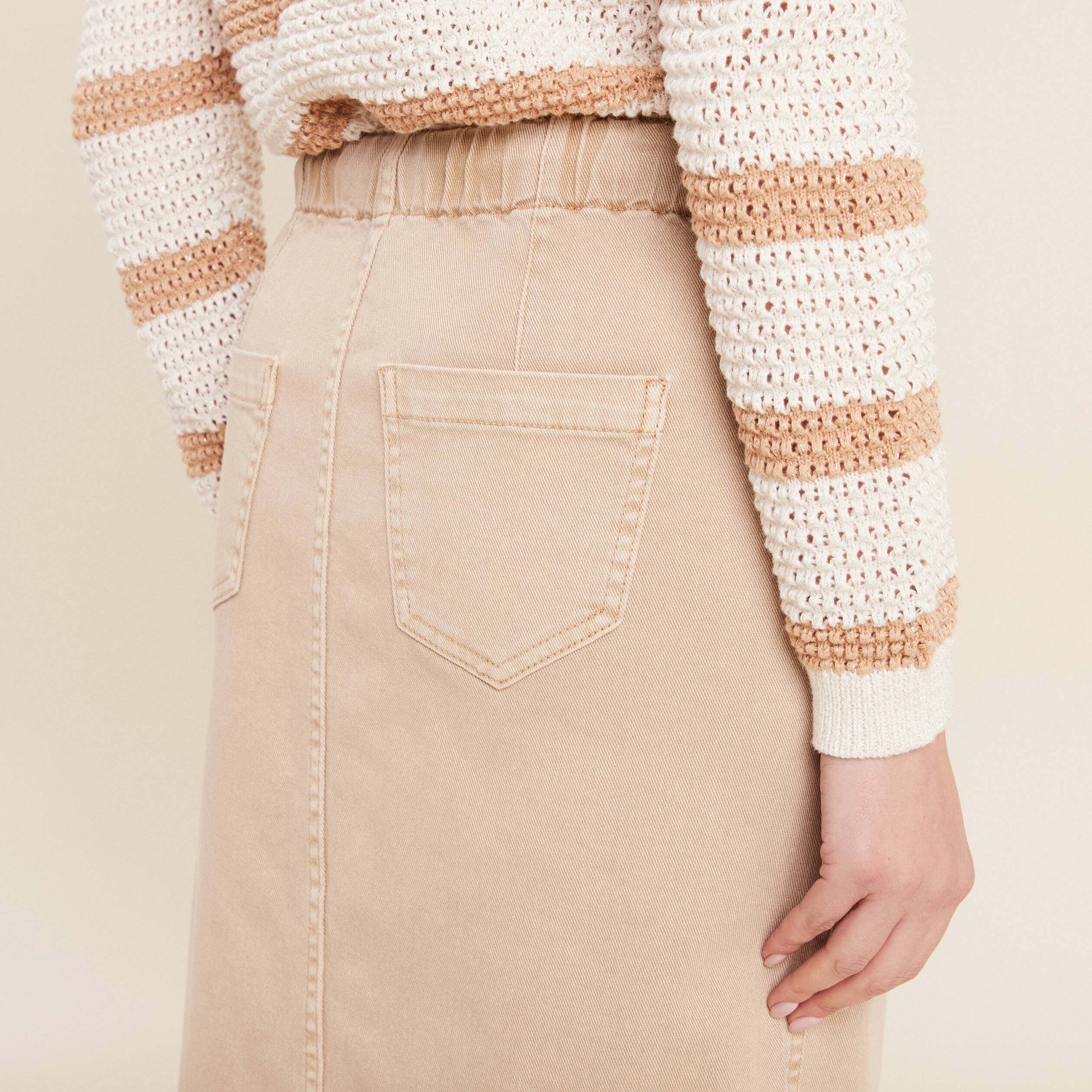 Jupe longue droite en jean denim beige femme