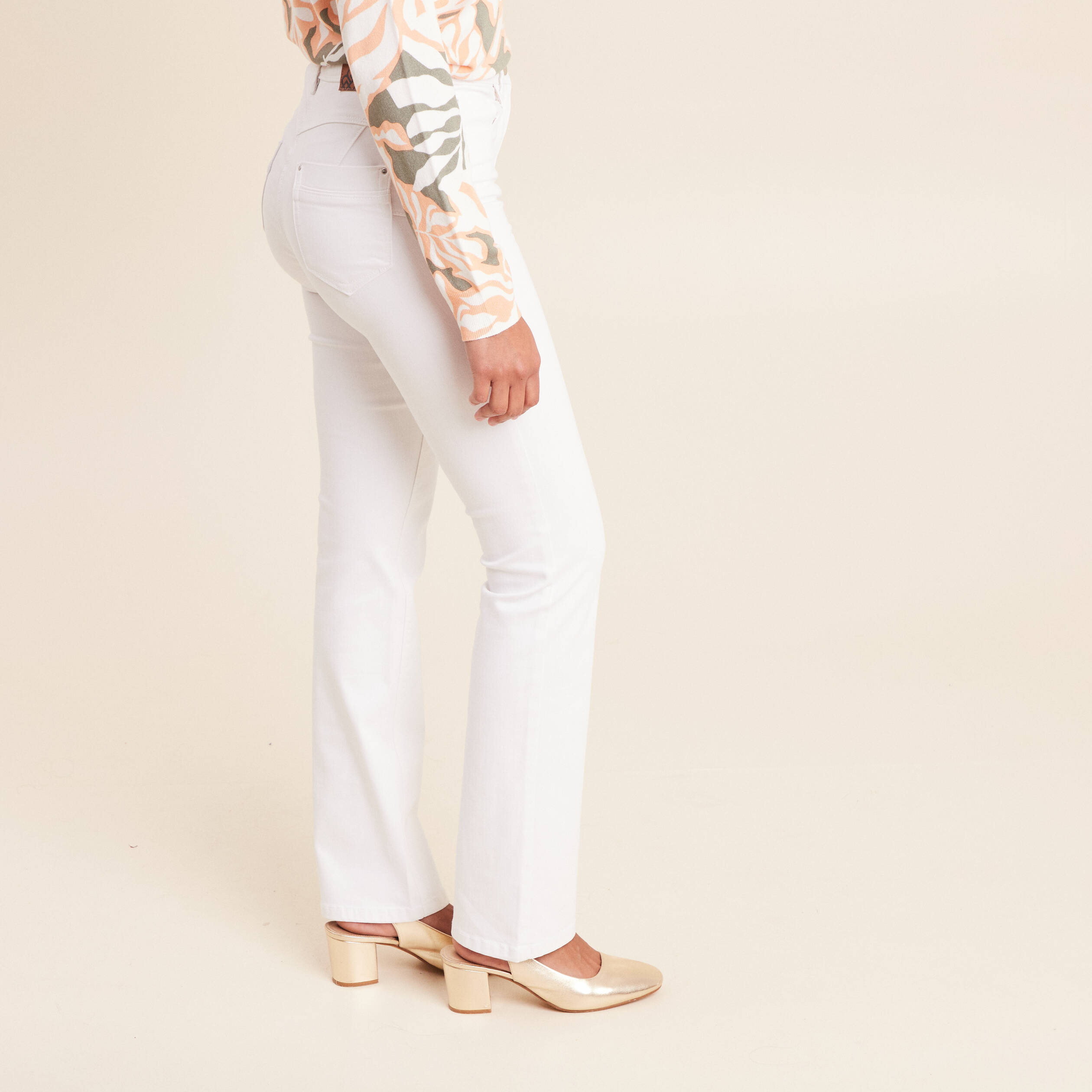 Jean coupe droite taille haute blanc femme
