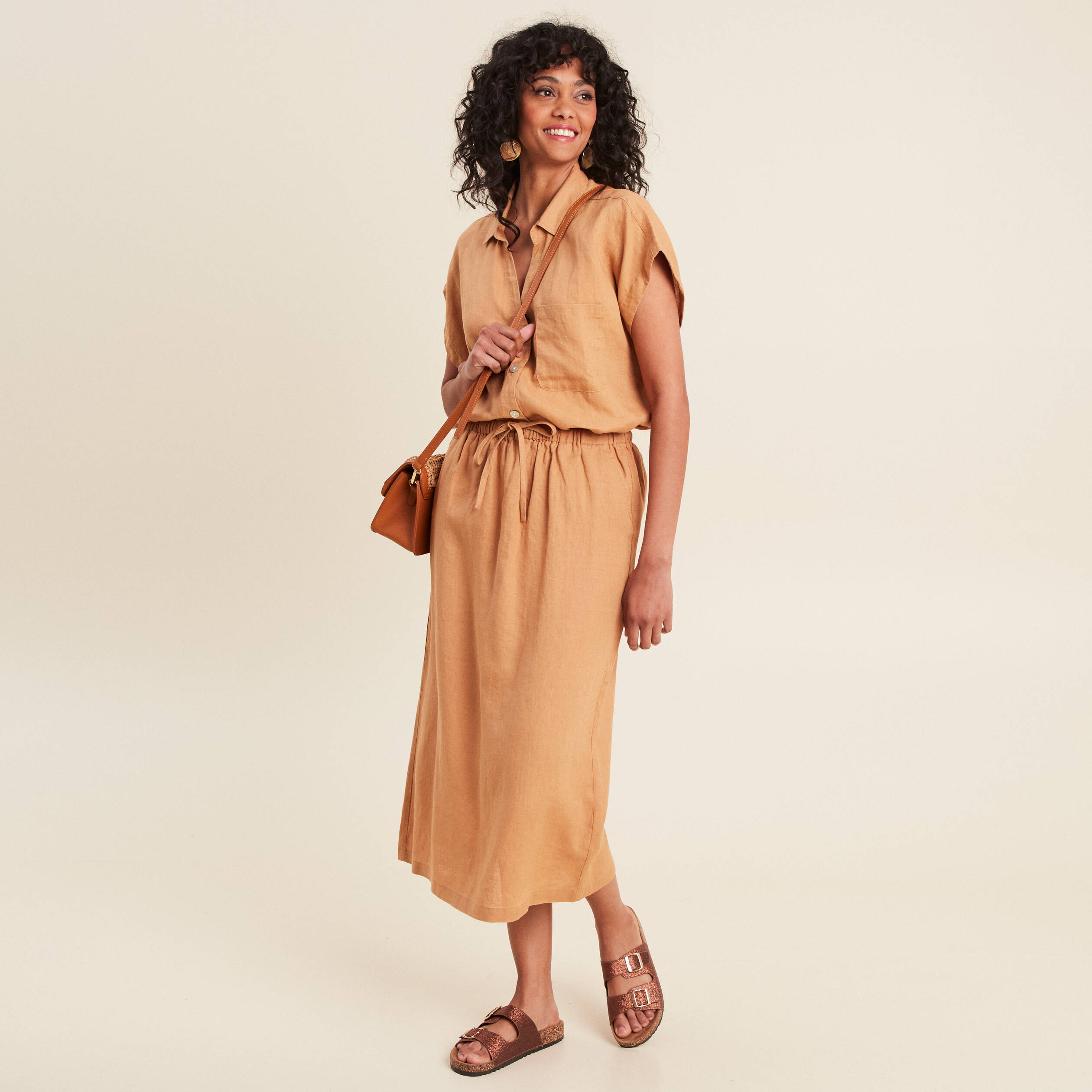 jupe longue trapeze beige femme Jupe longue trapèze beige femme