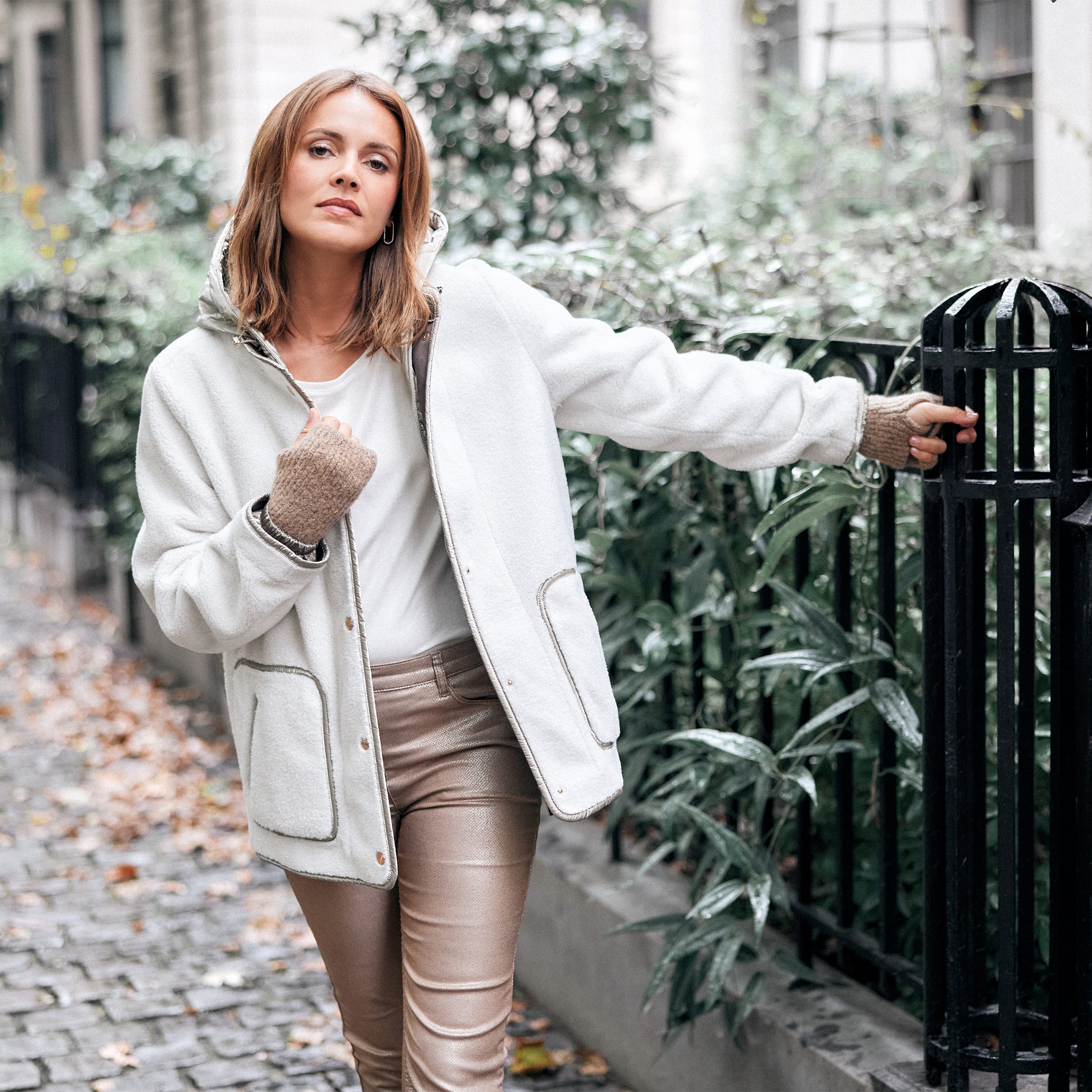 Manteau effet laine mouton à capuche ecru femme Vibs