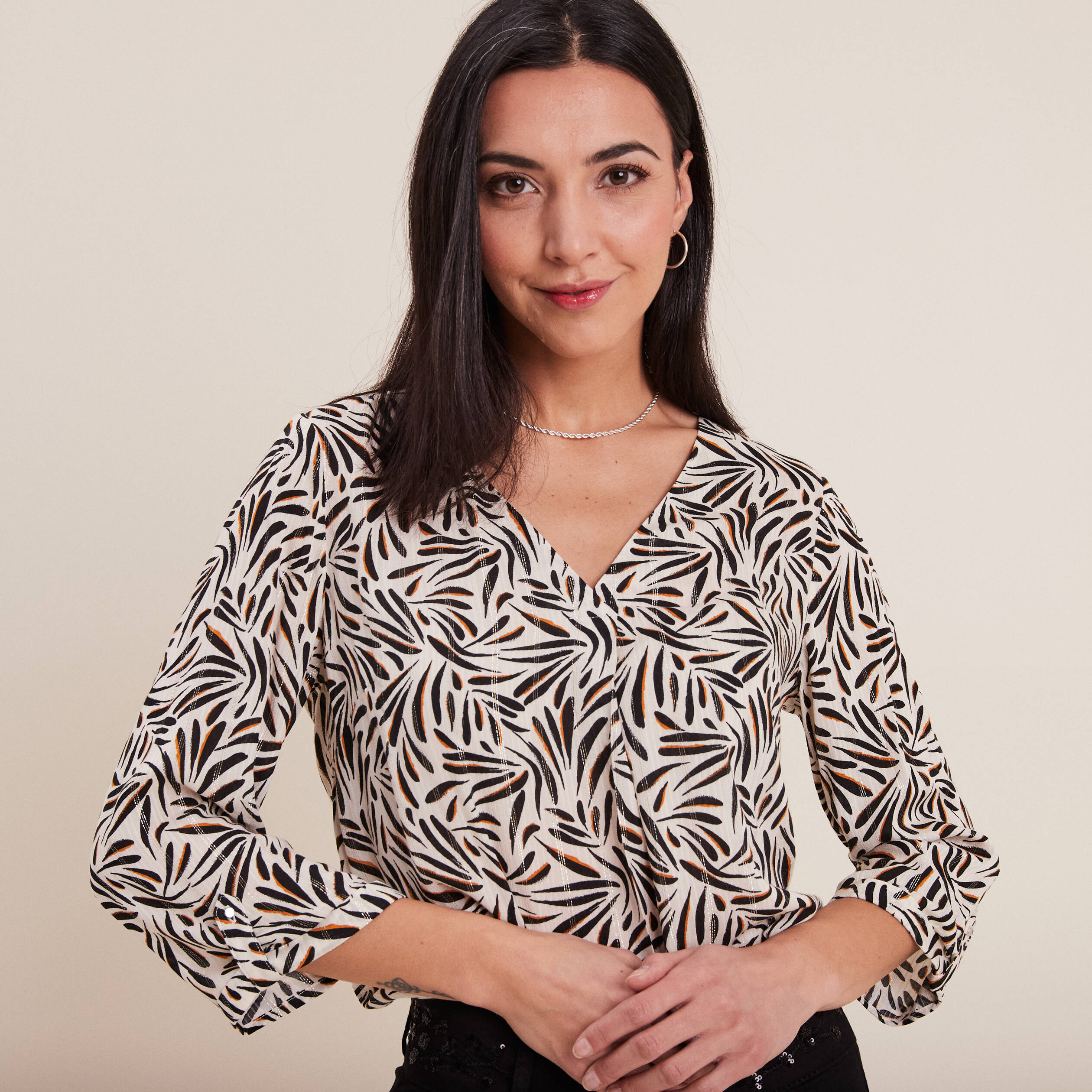 blouse manches 34 noir femme Blouse manches 3/4 noir femme