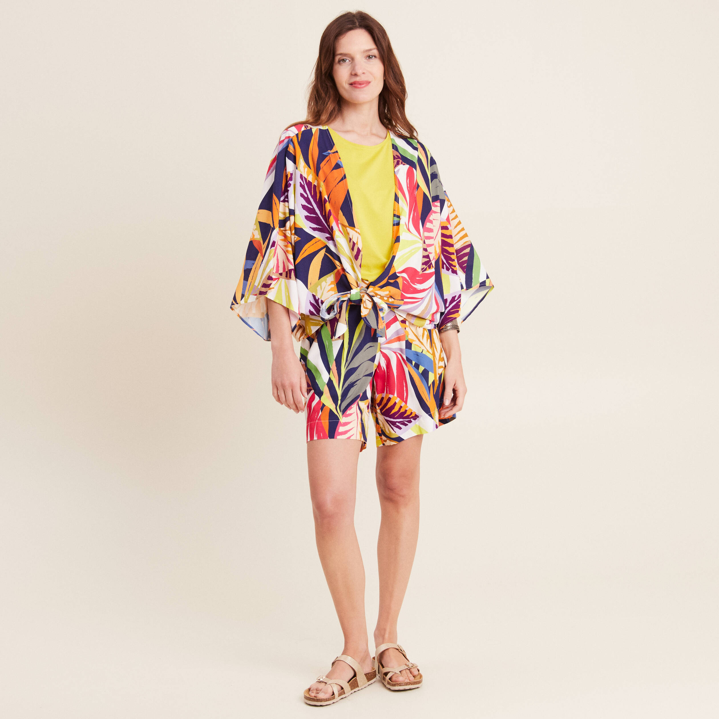 poncho kimono manches 34 noue femme multicolore femme Poncho kimono manches 3/4 noué femme multicolore femme