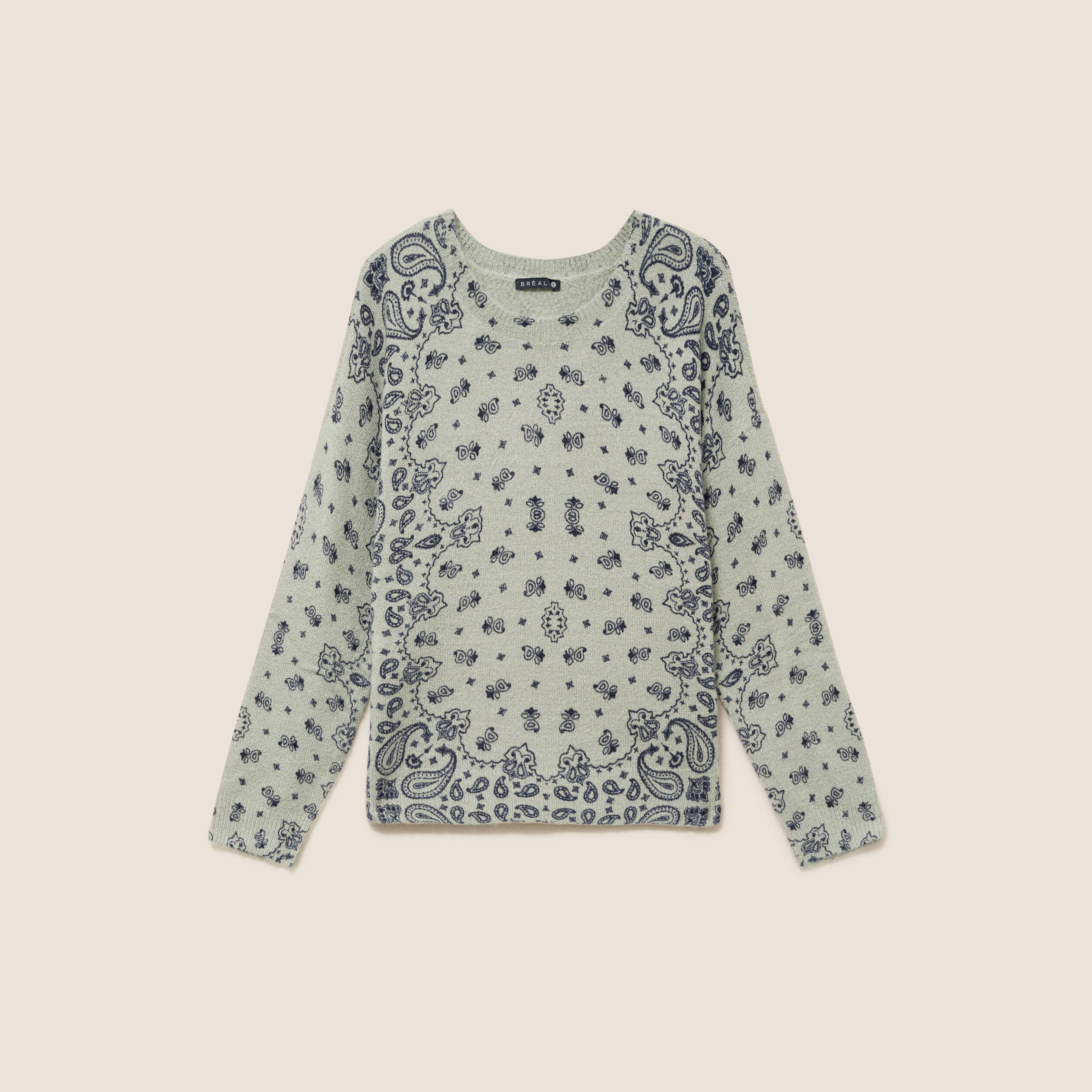 Pull col rond vert femme