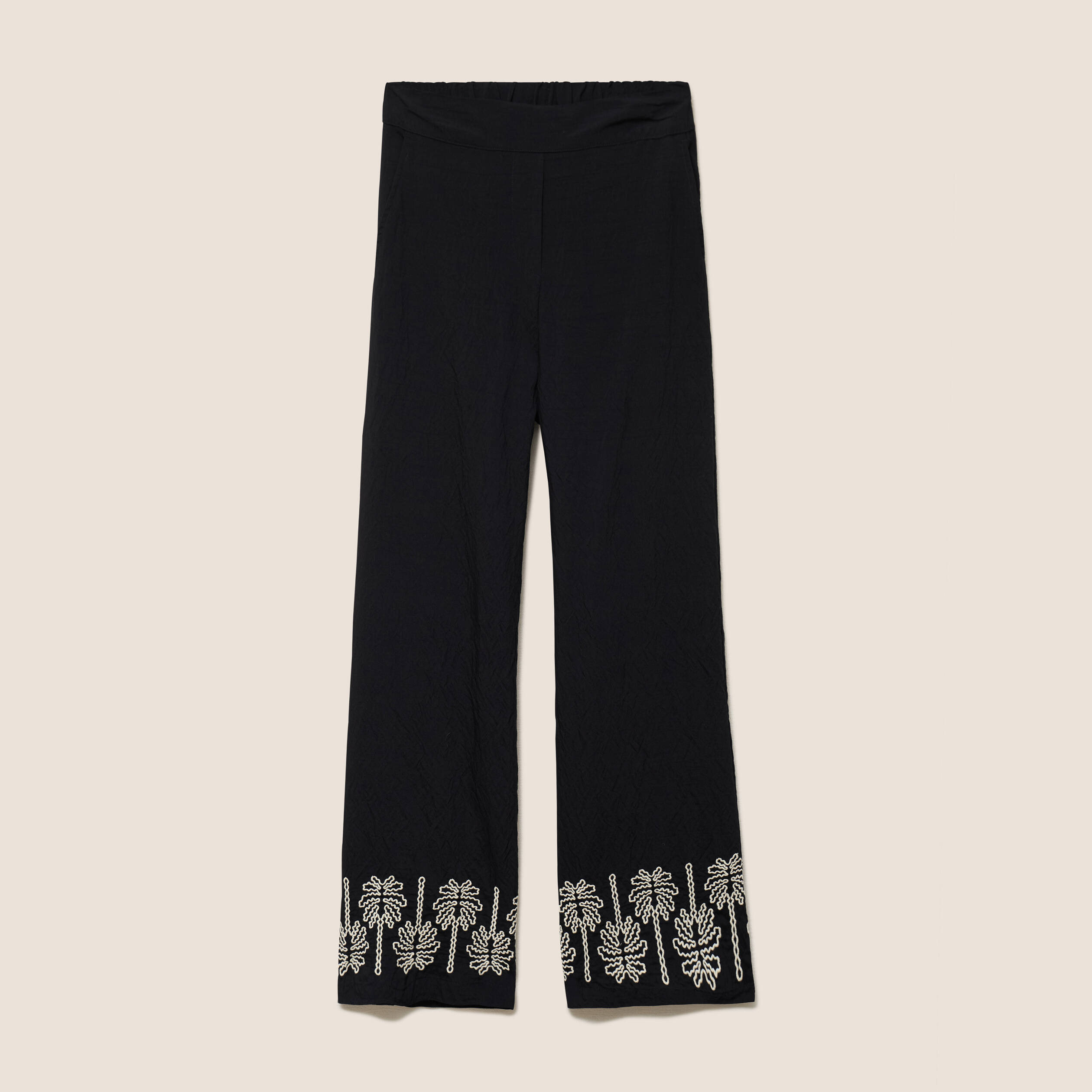 Pantalon large 7/8&egrave;me taille haute noir femme