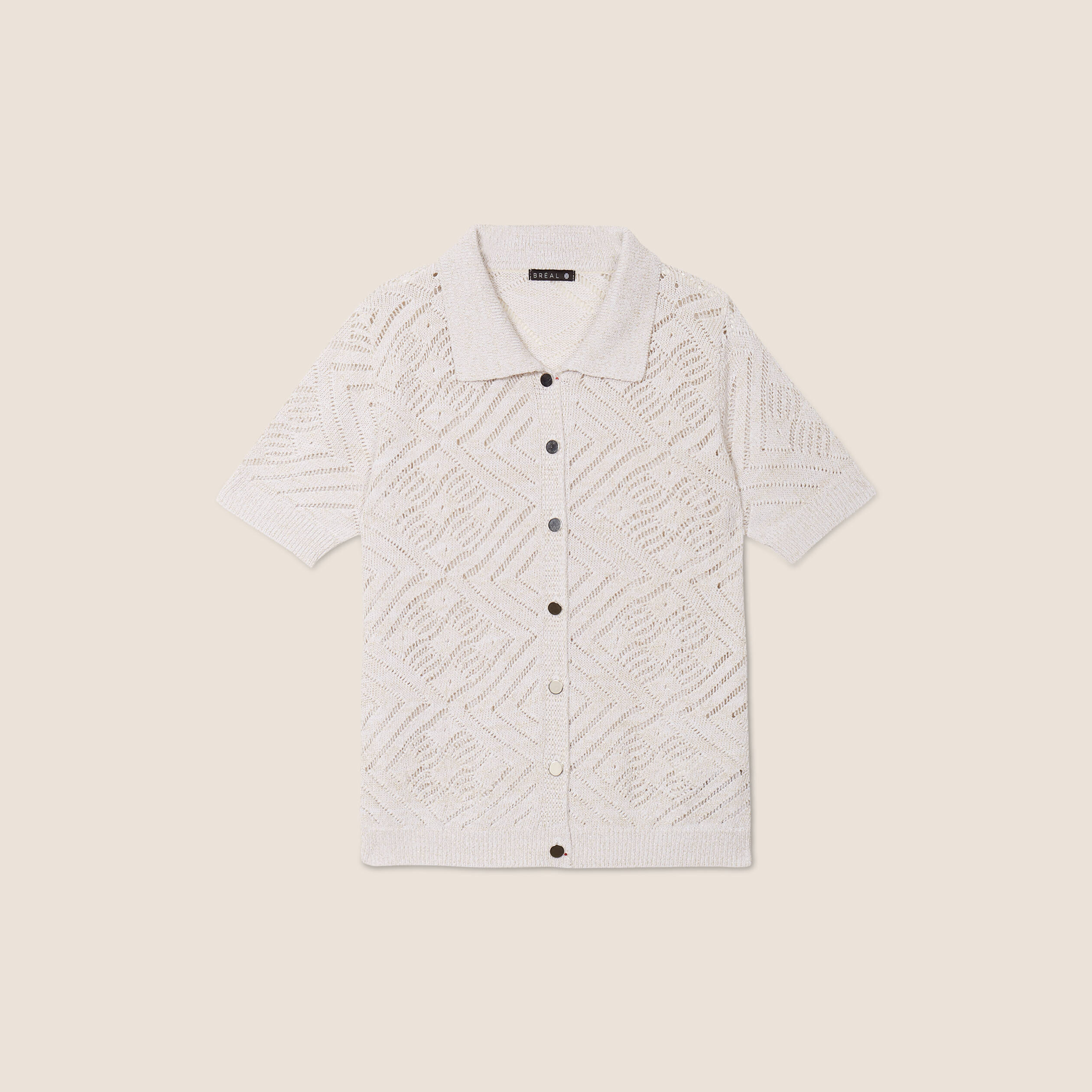 Pull manches courtes col polo ecru femme