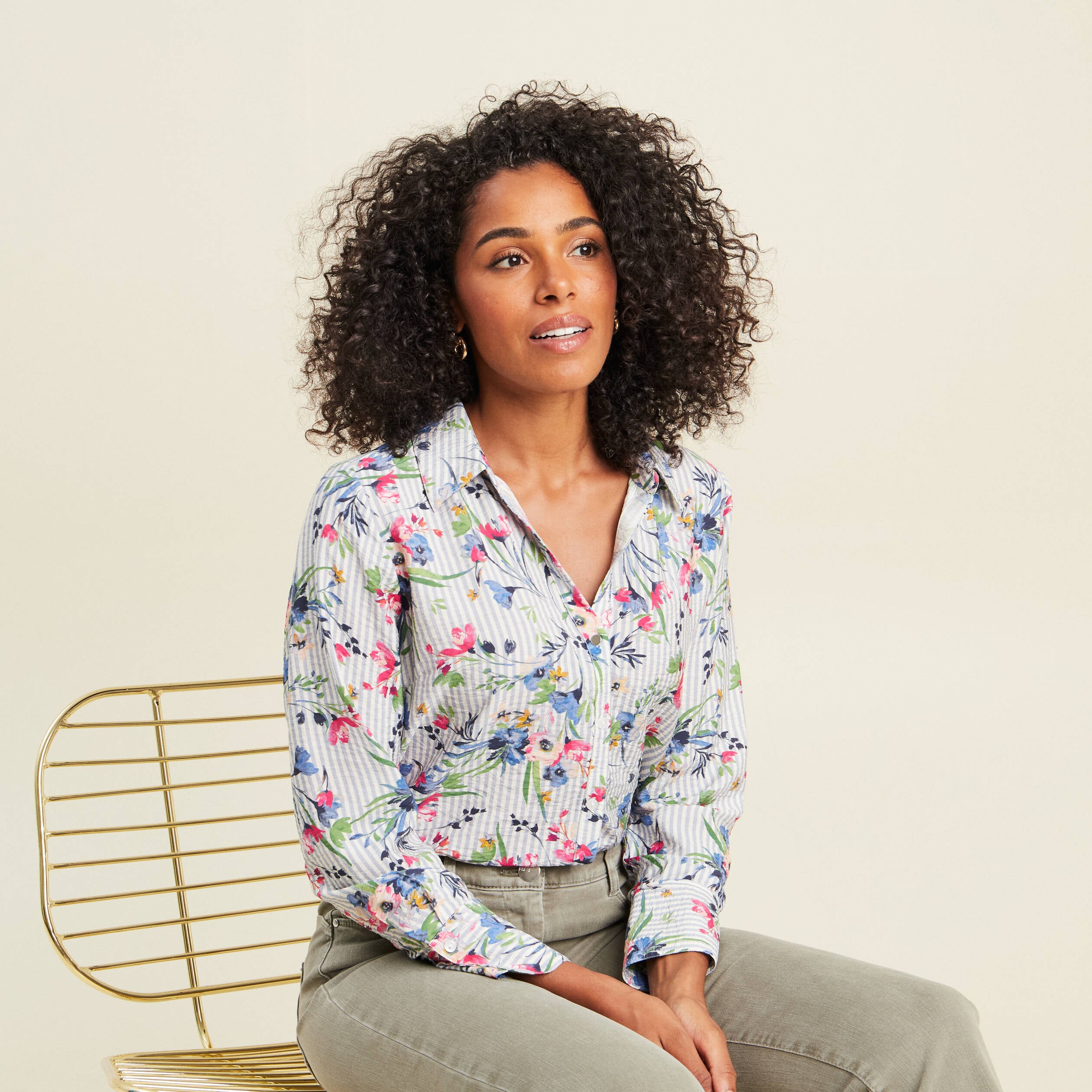 Chemise droite manches longues bleu femme