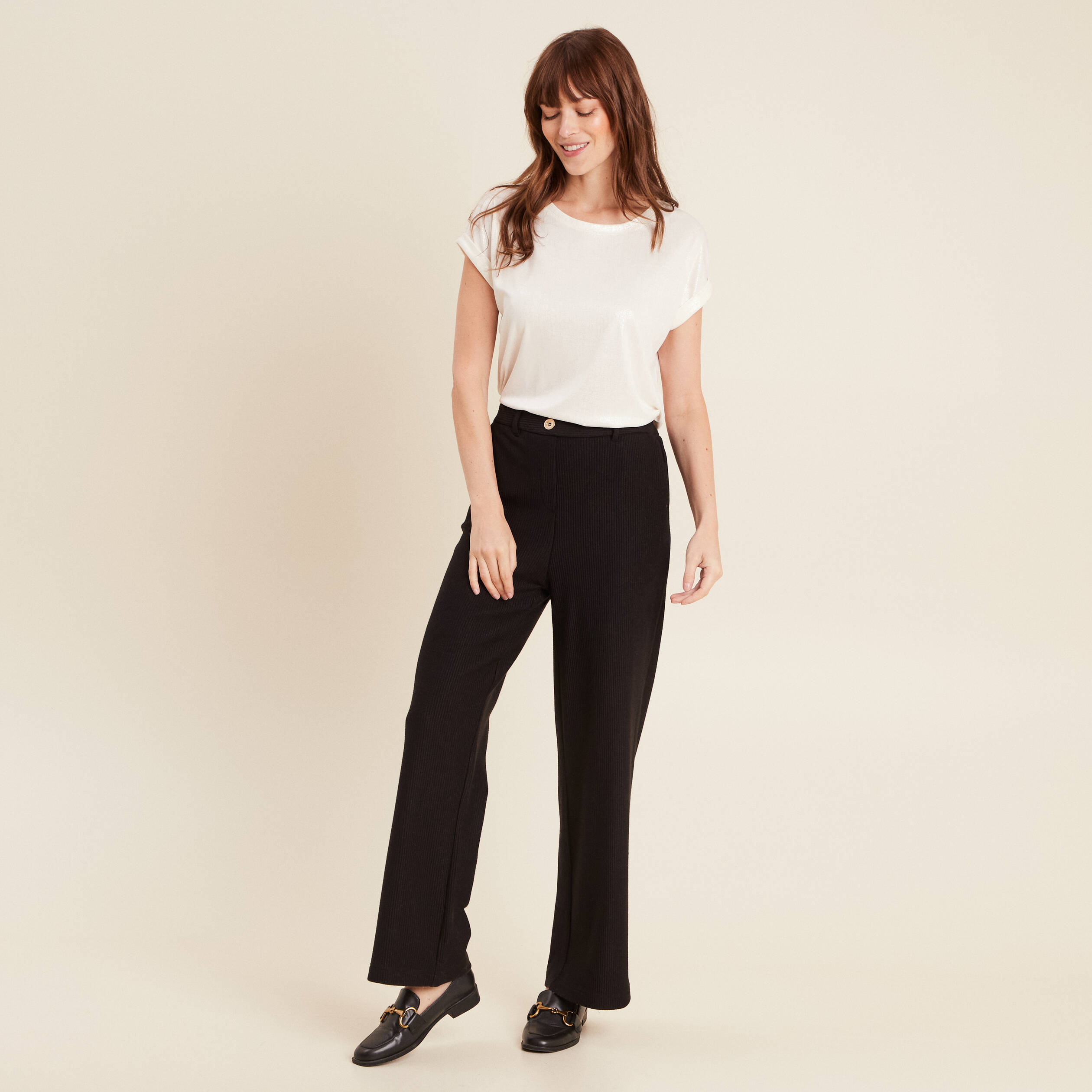 pantalon tricot large noir femme Pantalon tricot large noir femme