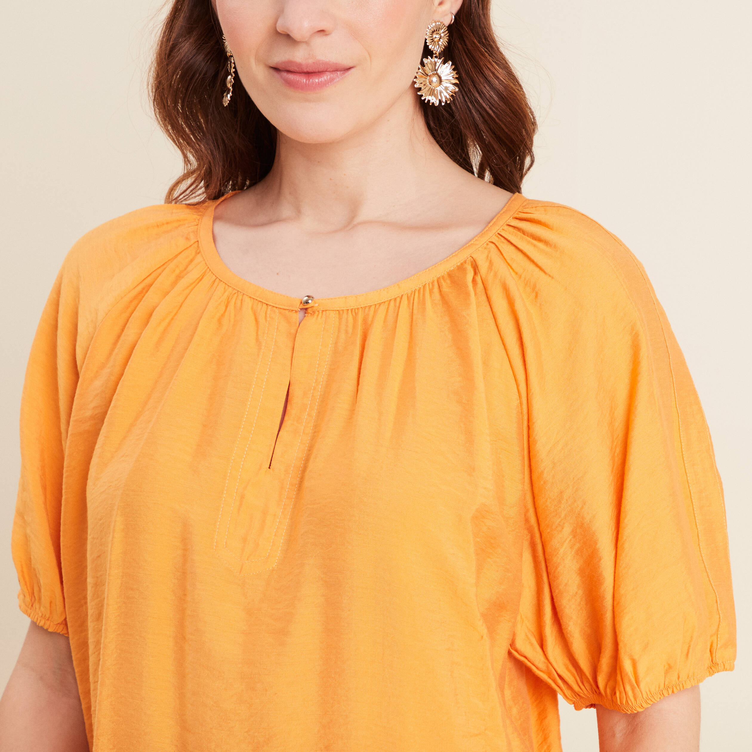Blouse manches 3/4 orange clair femme