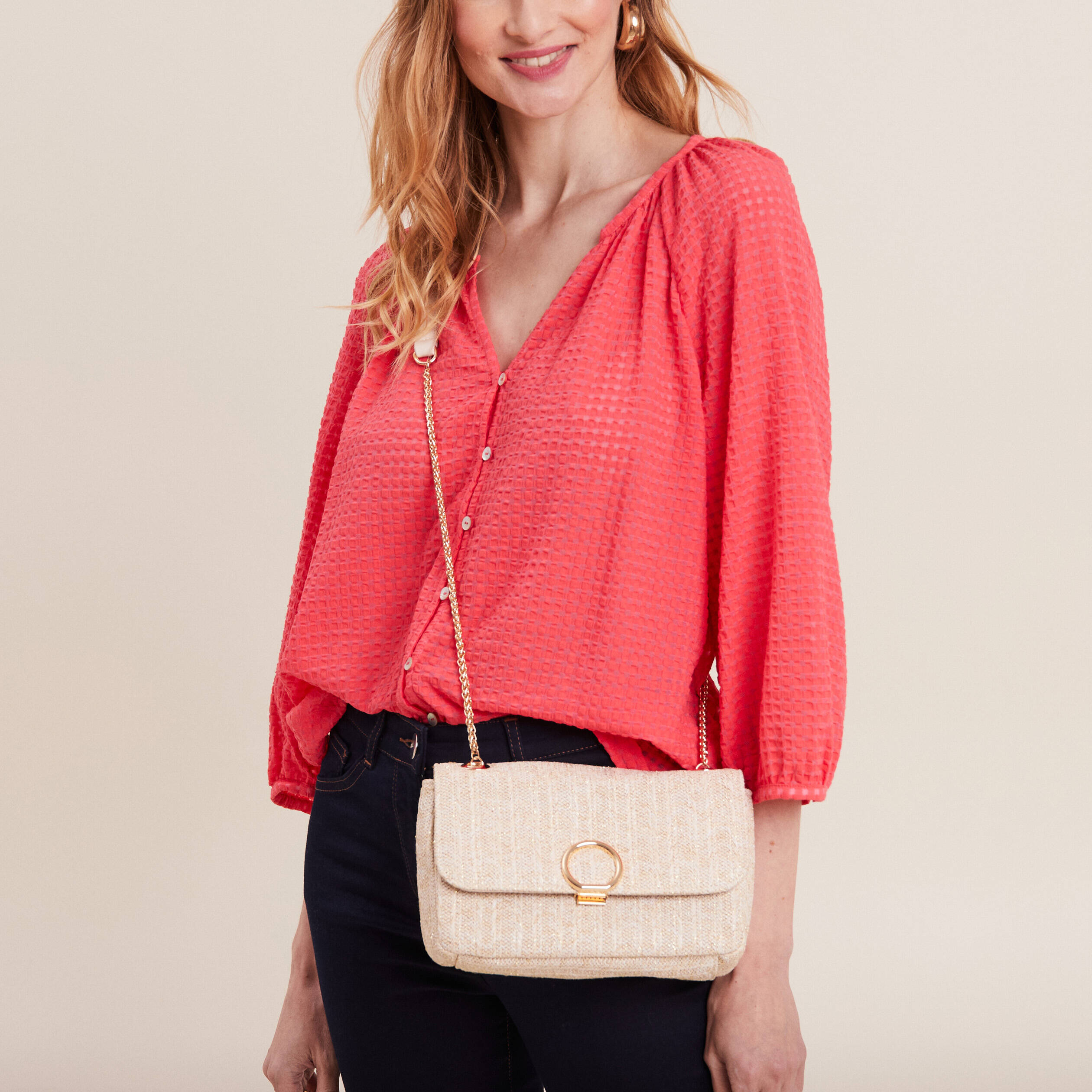 sac raphia bandouliere chaine ecru femme Sac raphia bandoulière chaîne ecru femme