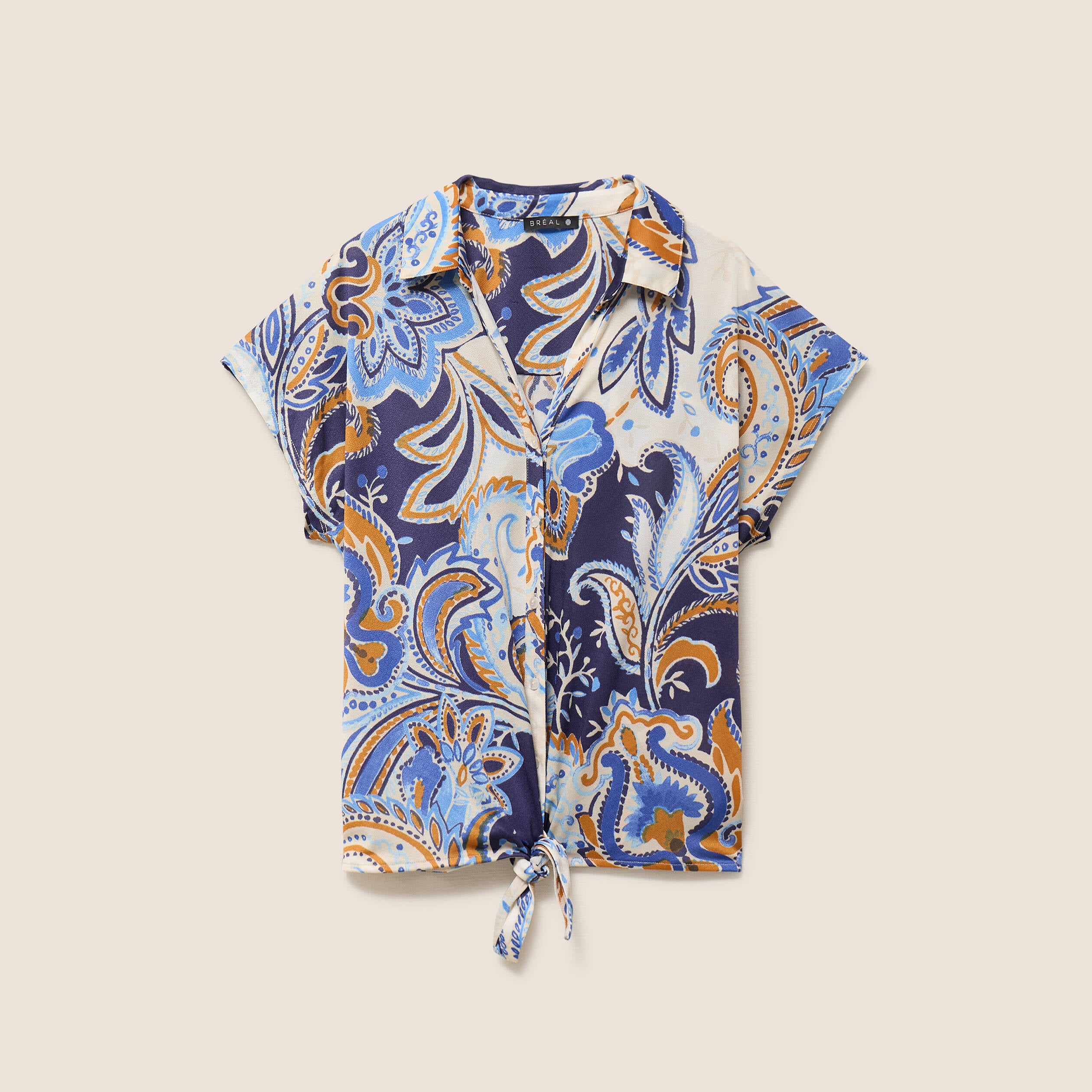 T-shirt bas resserr&eacute; manches courtes bleu femme