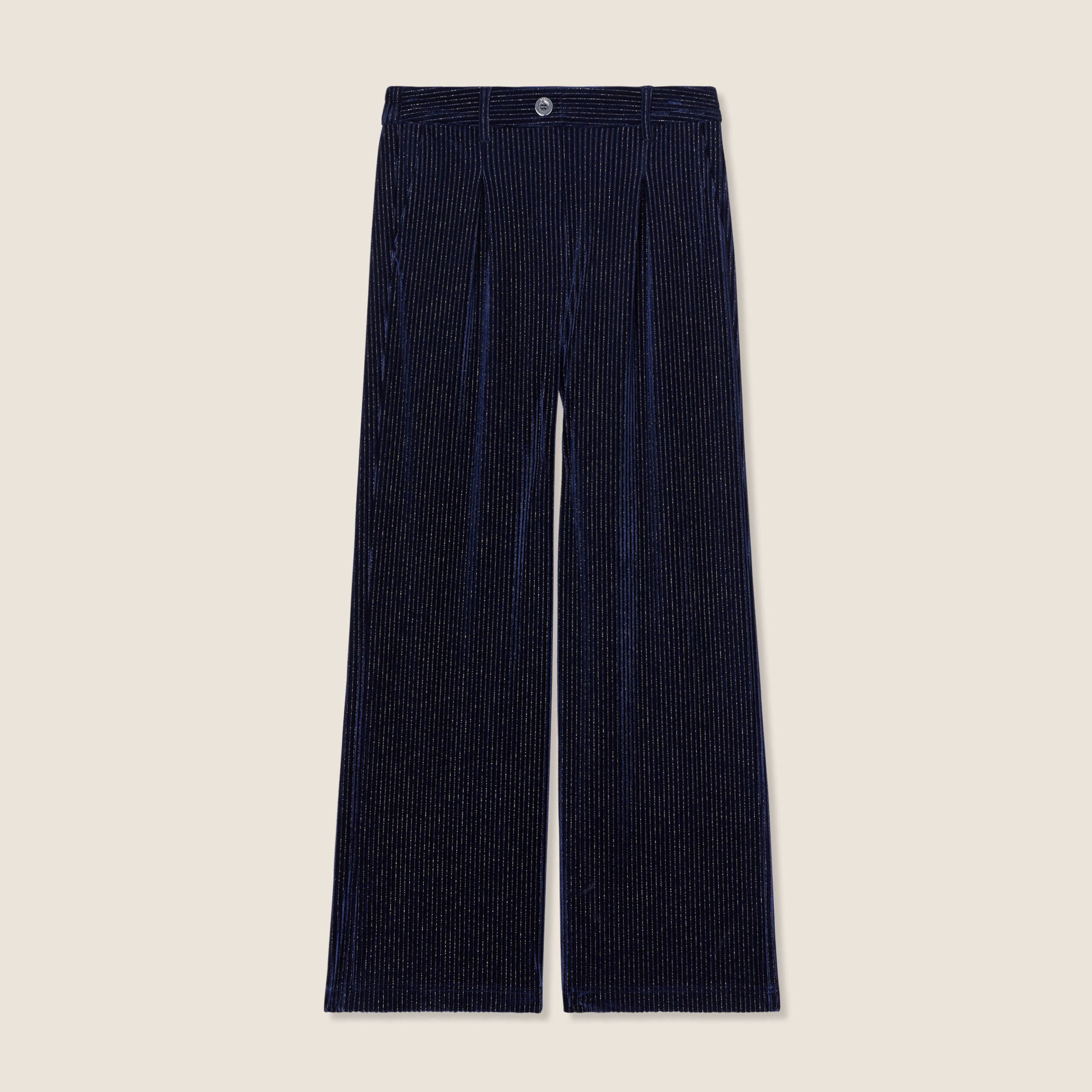 Pantalon large velours bleu fonc&eacute; femme