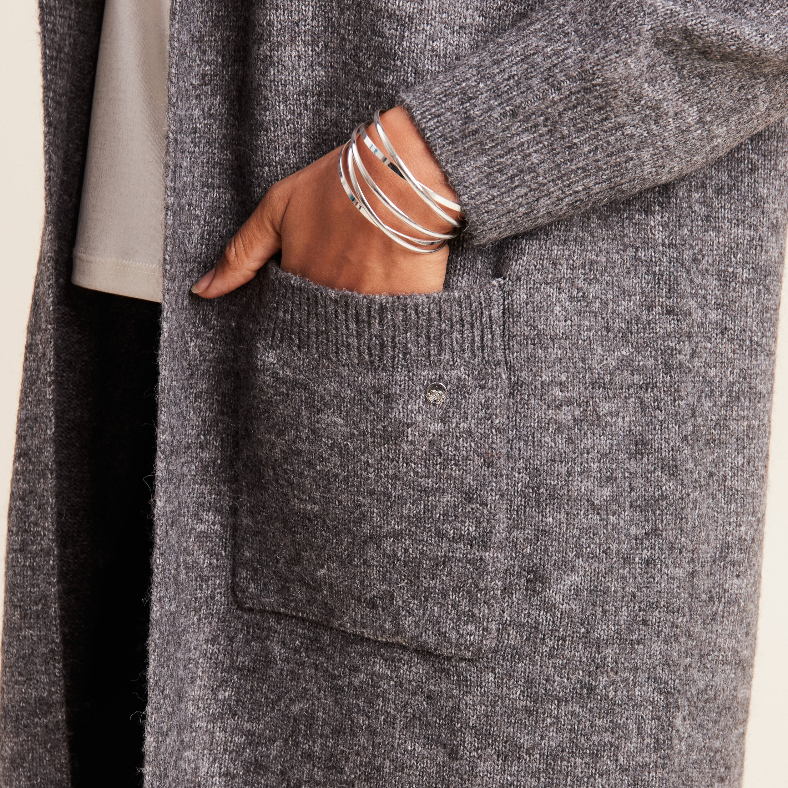 Gilet long manches longues gris foncé femme Vibs