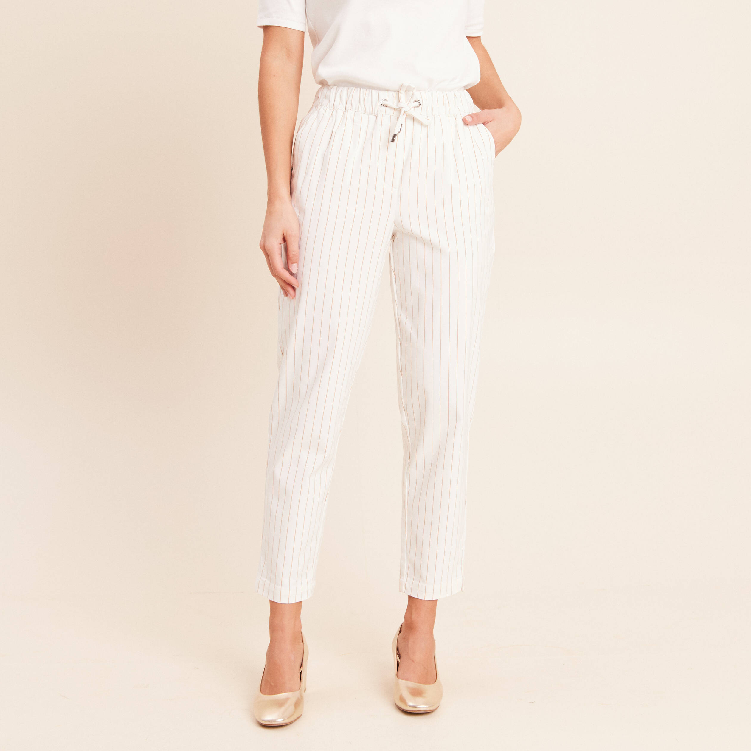 Pantalon jogpant taille haute blanc femme