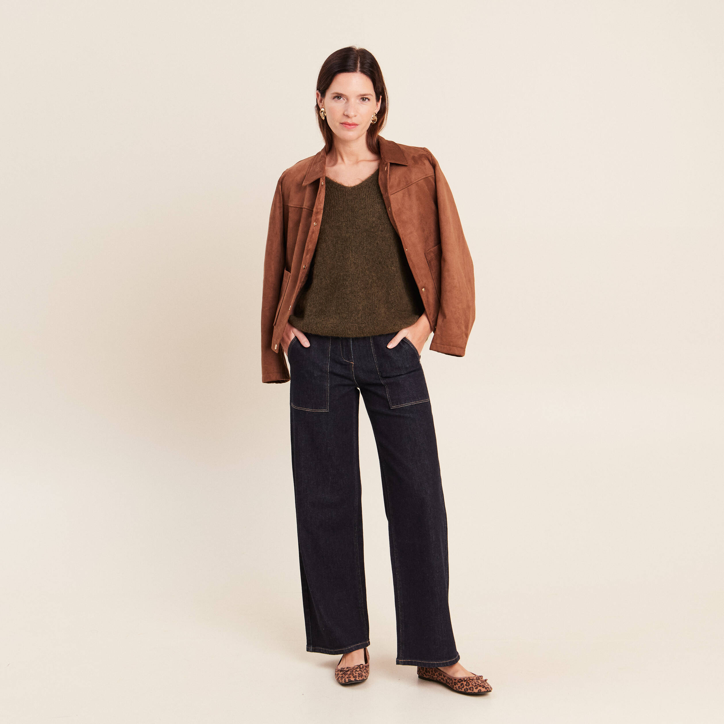 Pull sans manches vert kaki femme