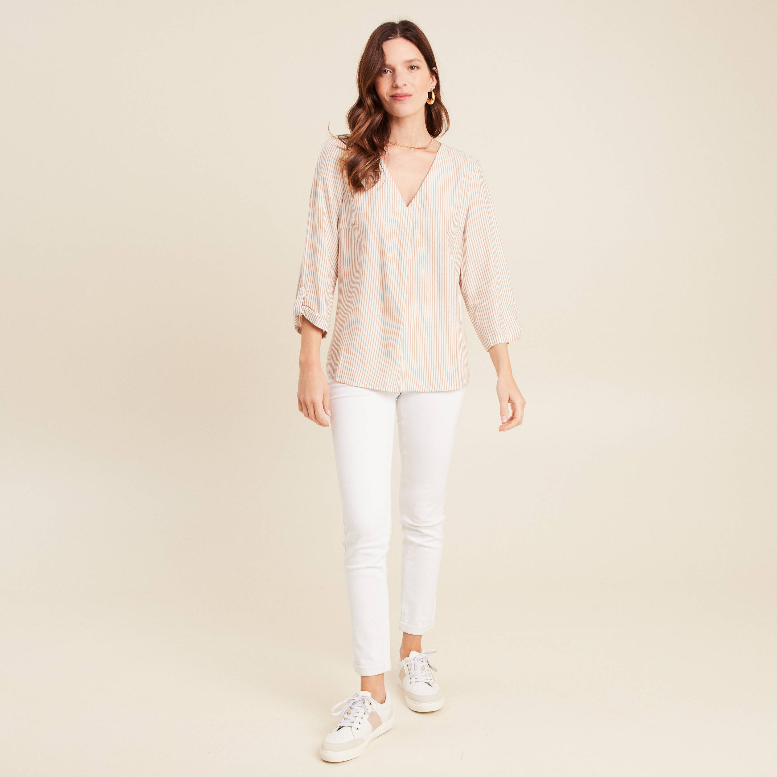 blouse fluide manches 34 marron femme blouse fluide manches 3/4 marron femme