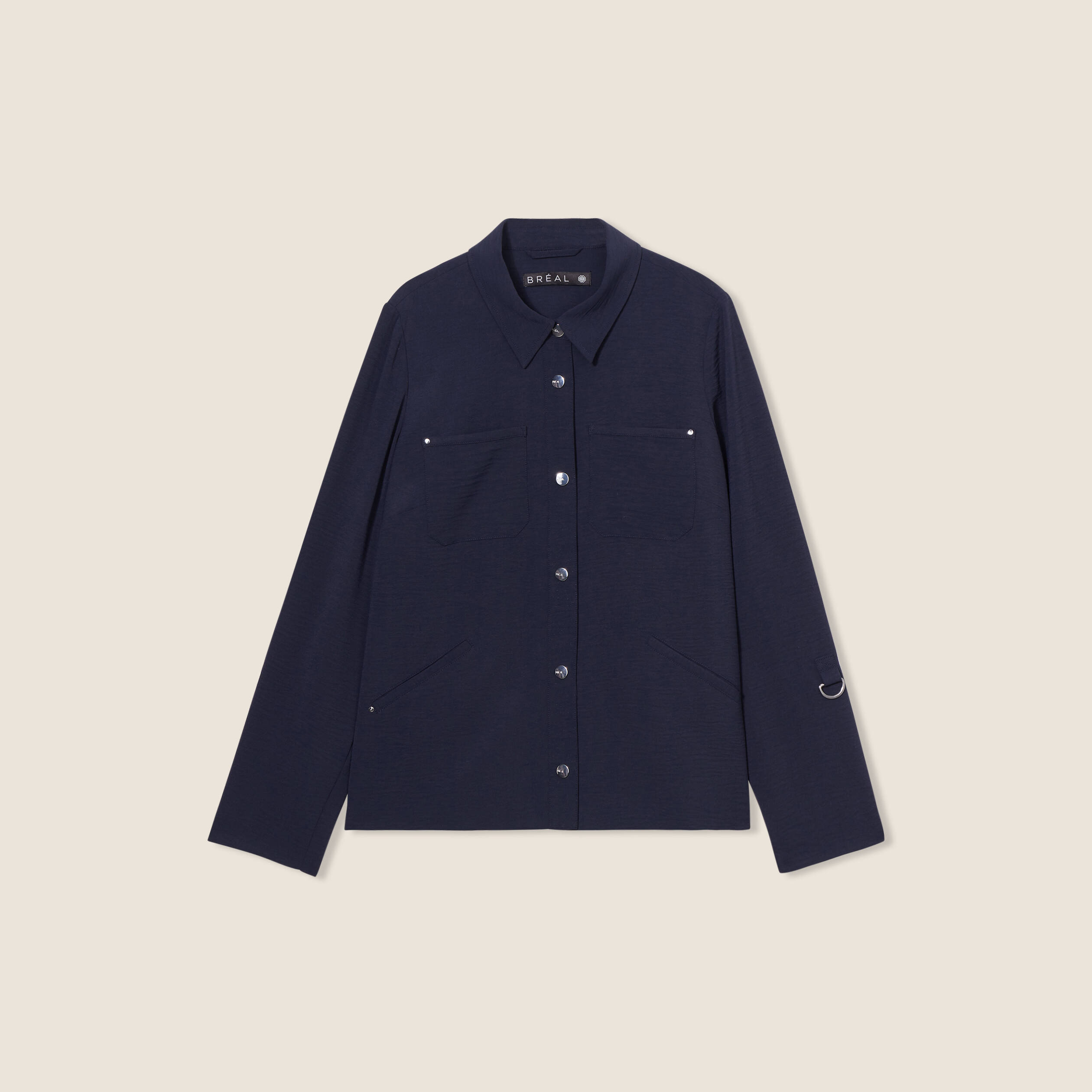 Veste cintr&eacute;e boutonn&eacute;e bleu fonc&eacute; femme