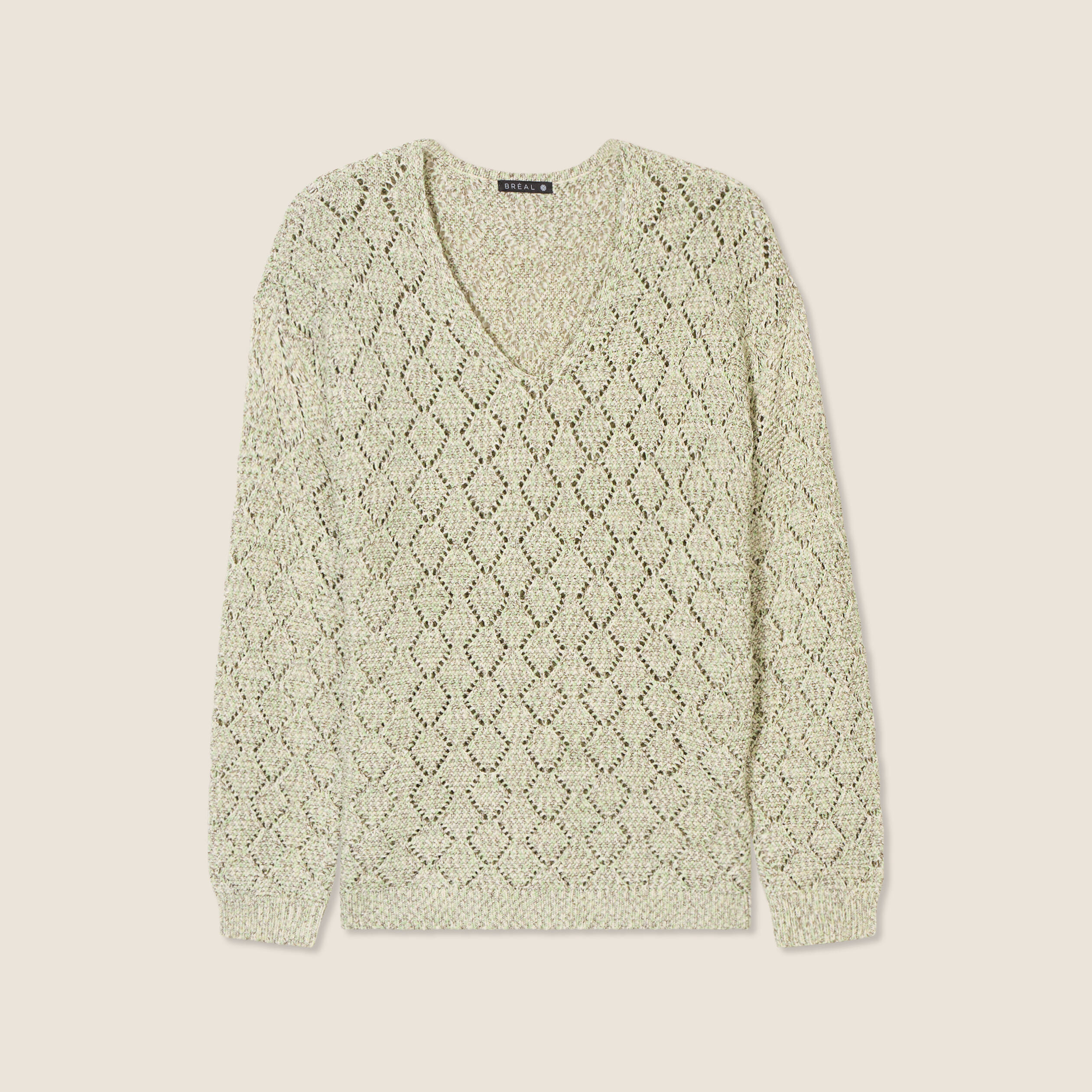 Pull manches longues ajour&eacute; vert femme