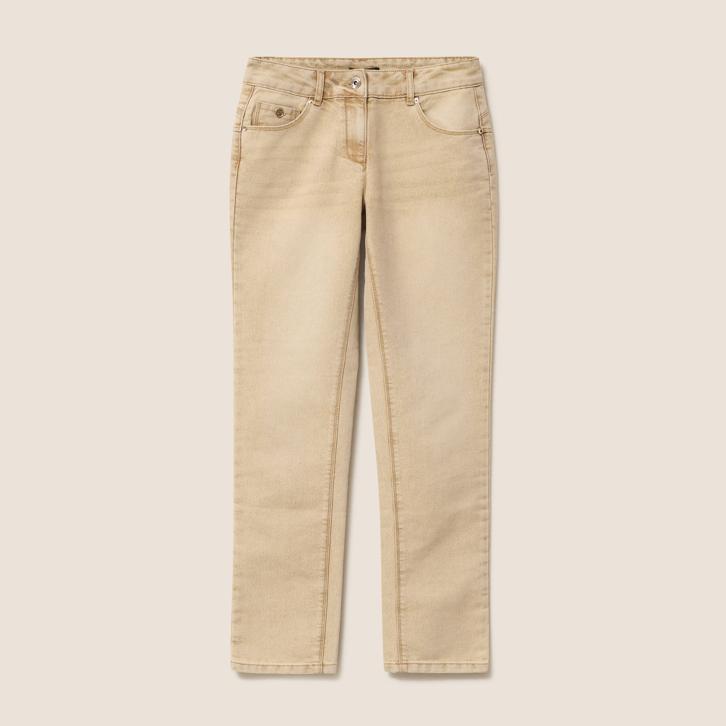 Jean taille bascul&eacute;e denim beige femme