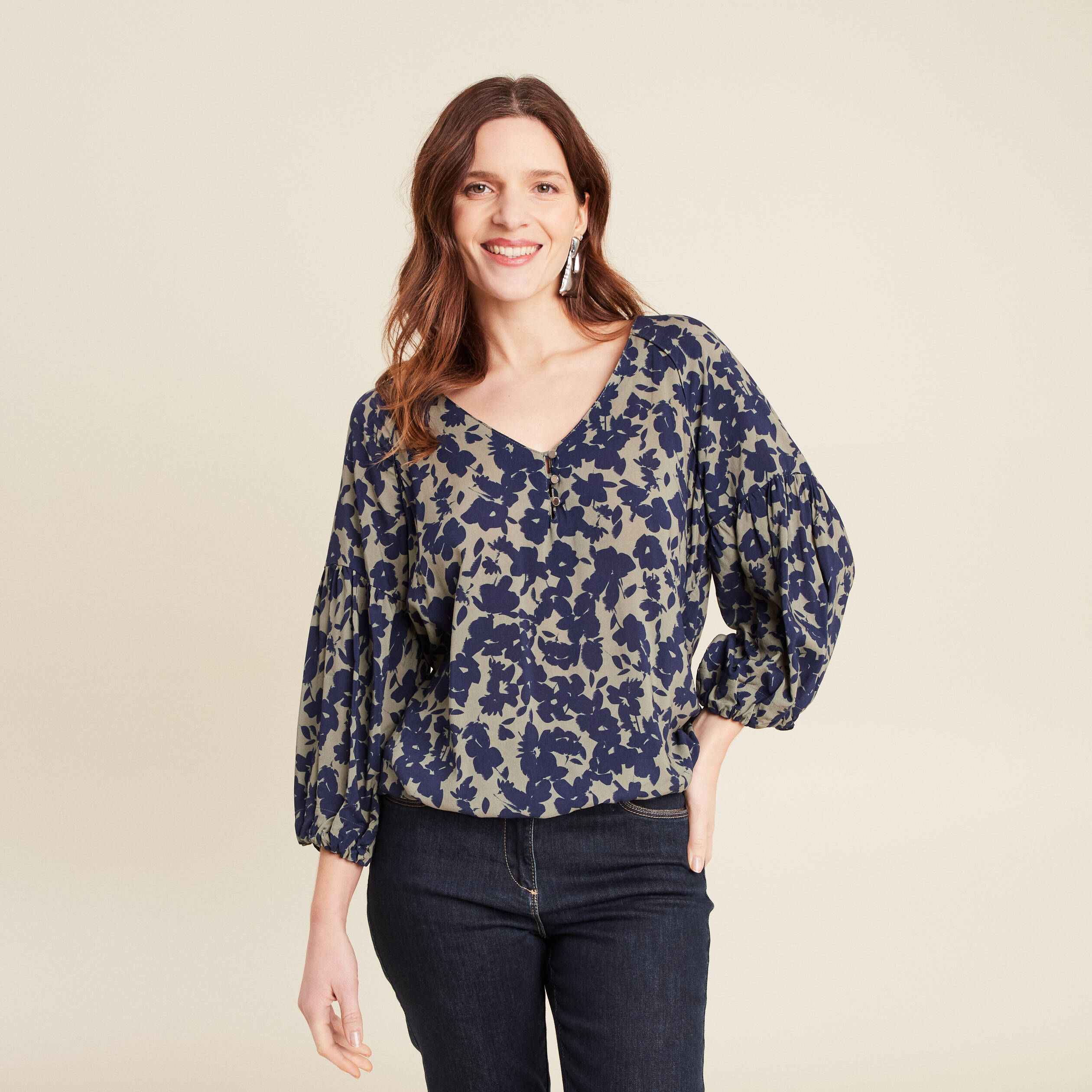 blouse manches 34 vert kaki femme Blouse manches 3/4 vert kaki femme
