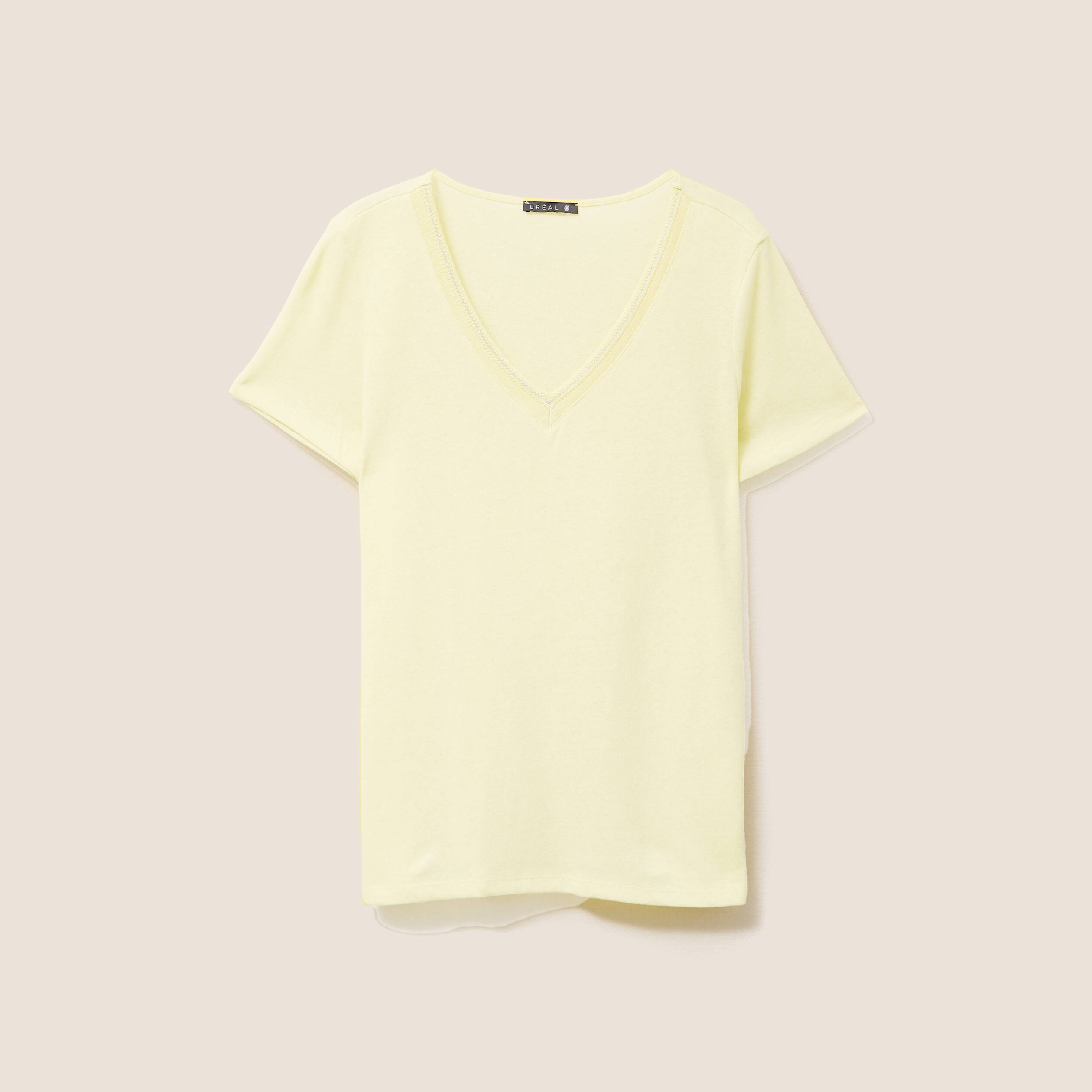 t shirt manches courtes col en v jaune clair femme T-shirt manches courtes col en V jaune clair femme