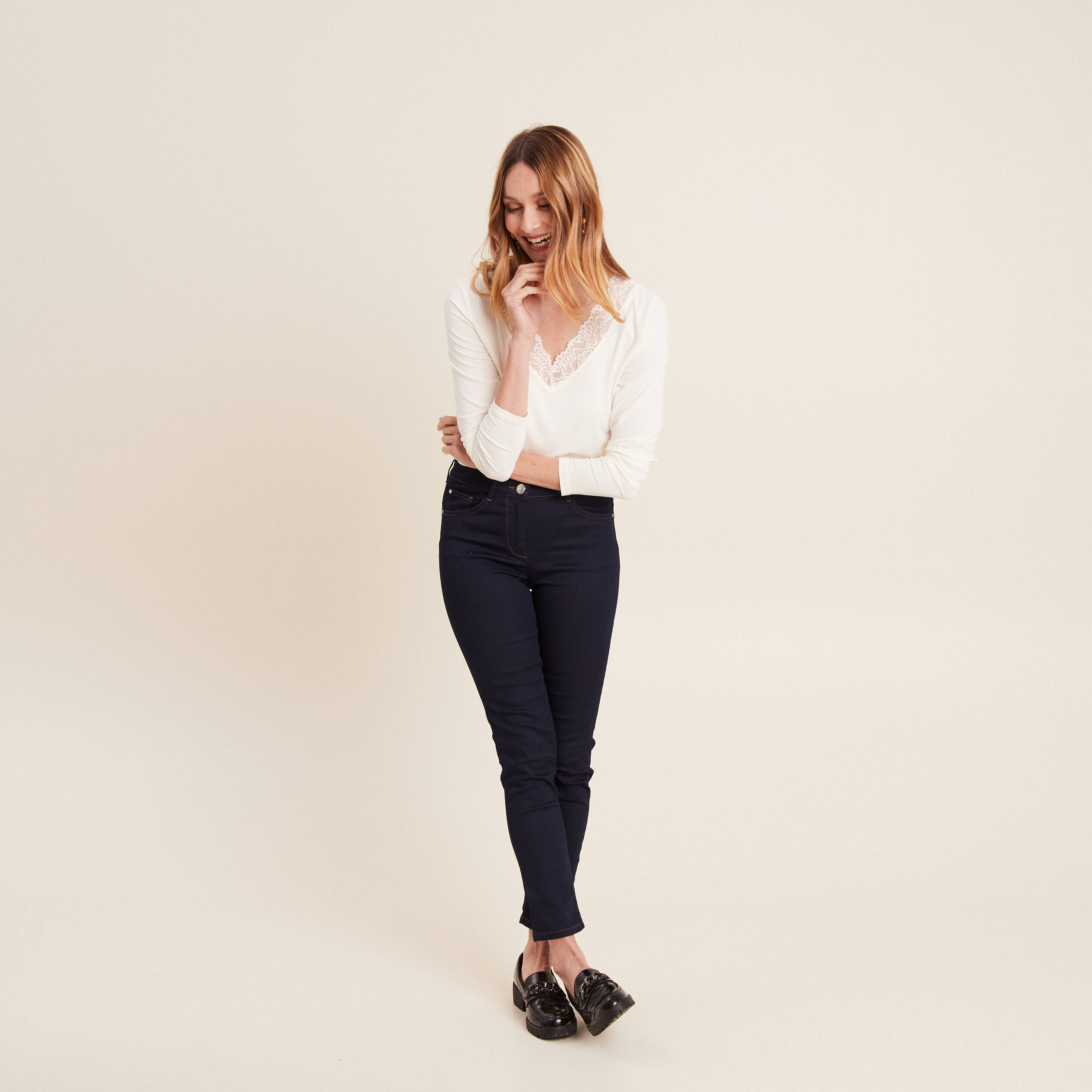 T-shirt thermo-douceur manches longues ecru femme
