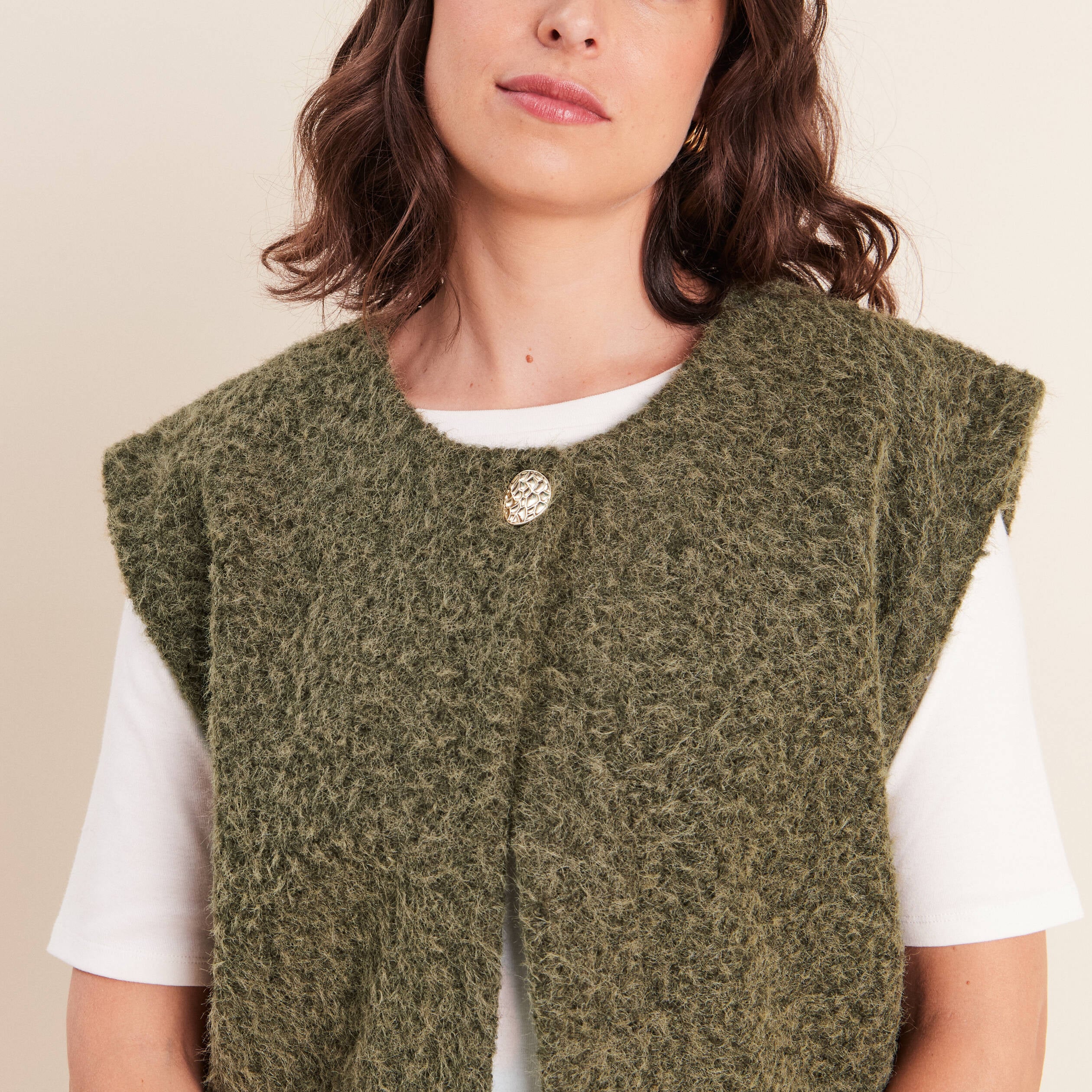 Gilet ample sans manches vert kaki femme