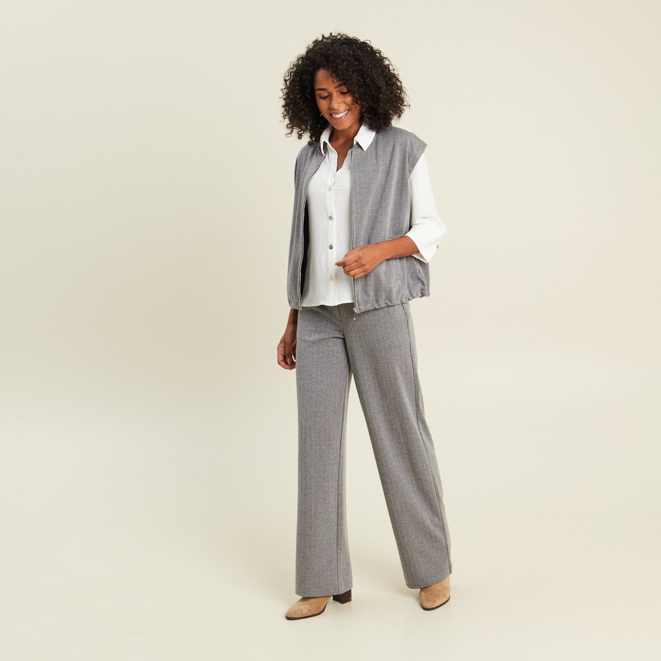 Chemise col chemise manches 3/4 ecru femme