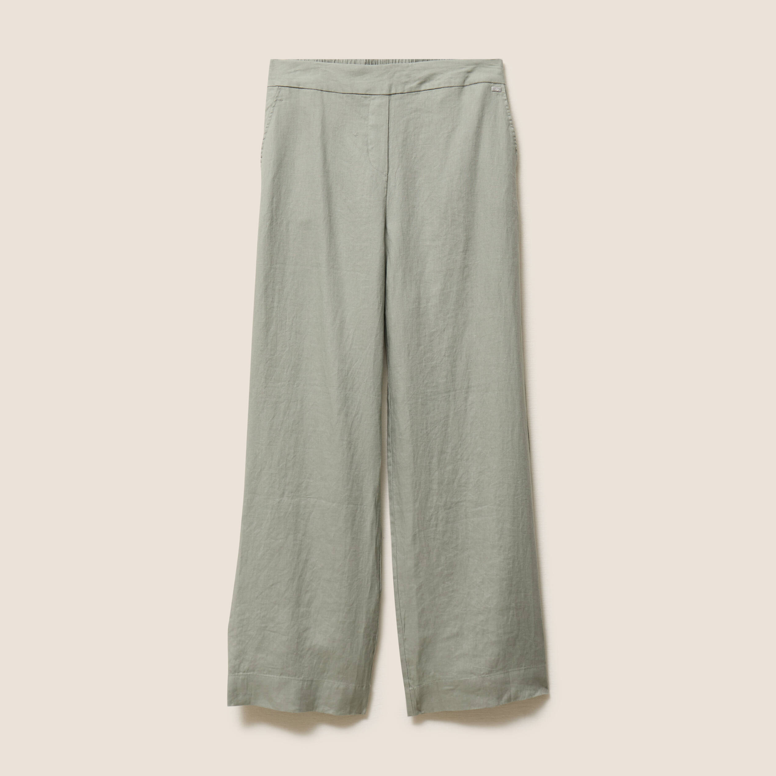 pantalon large taille haute en lin vert clair femme Pantalon large taille haute en lin vert clair femme