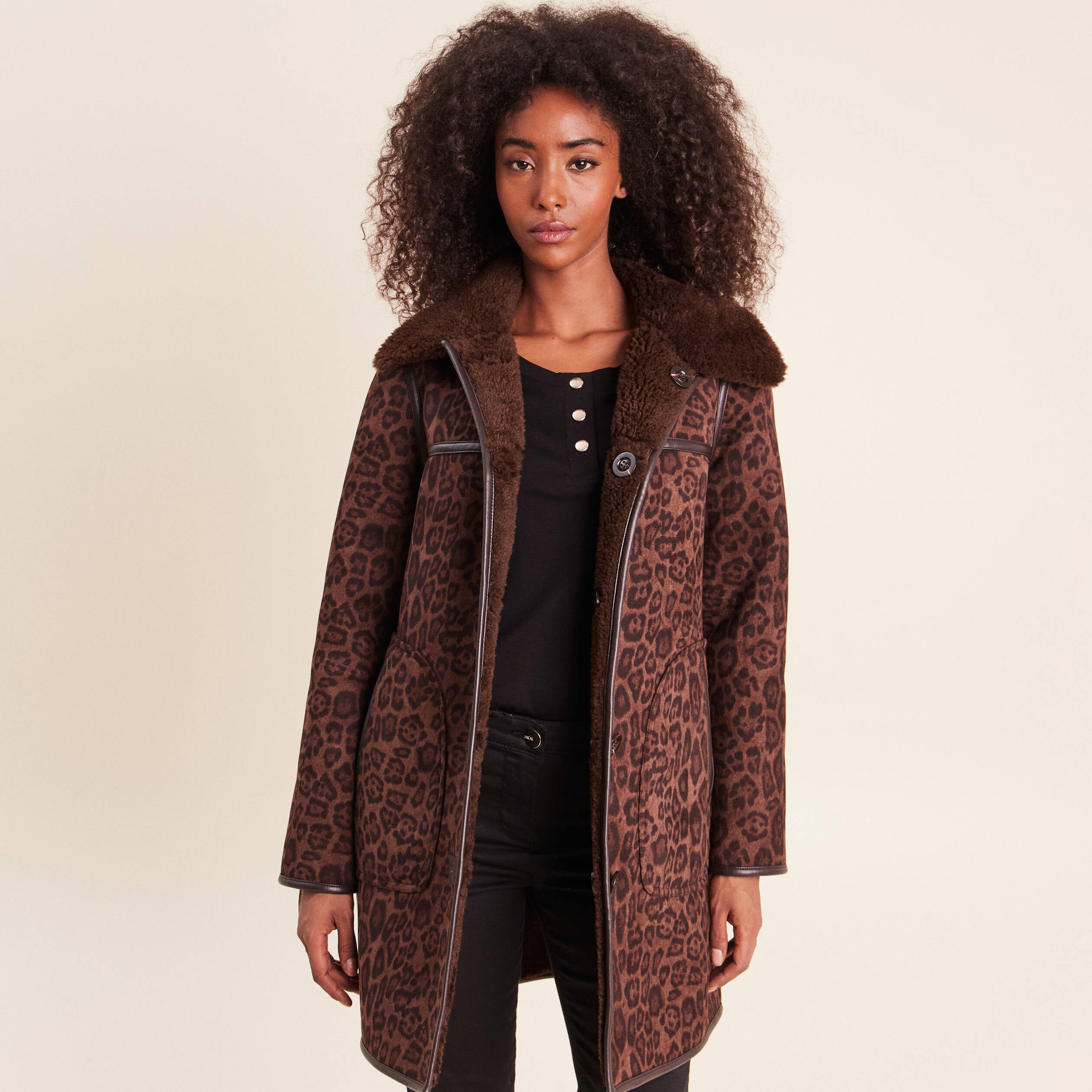 Manteau col montant marron femme
