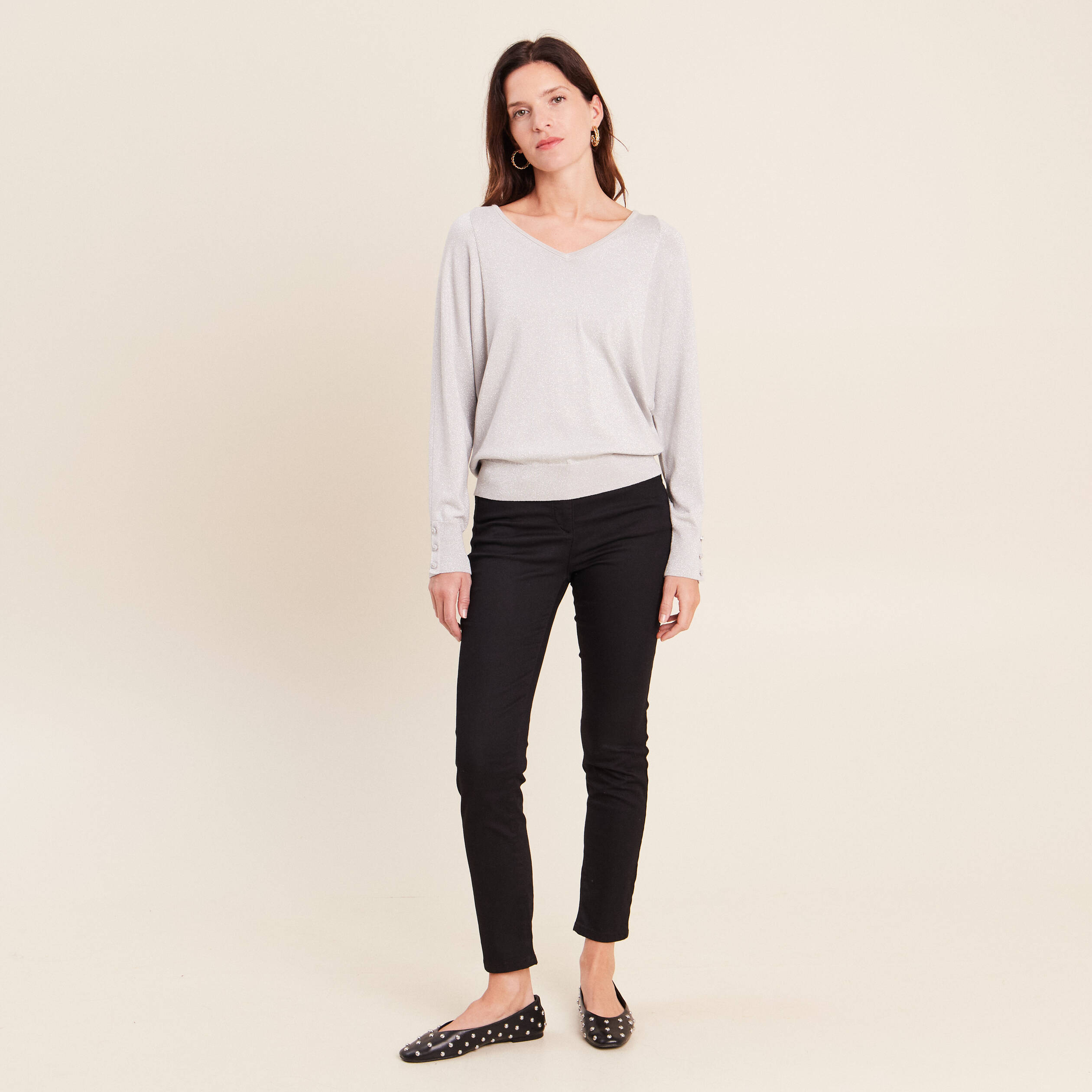 Pull manches longues gris argent femme