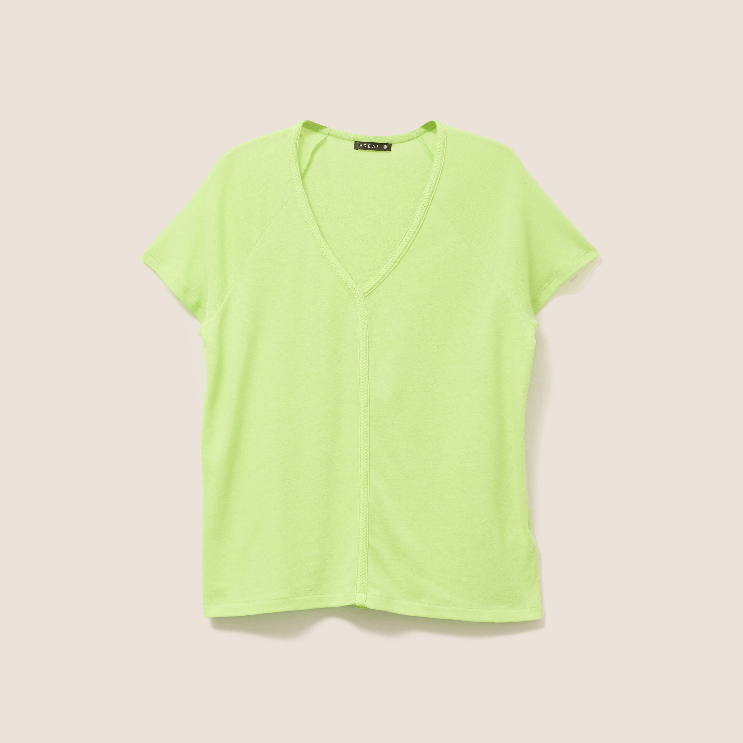 T-shirt tresse manches courtes vert anis femme