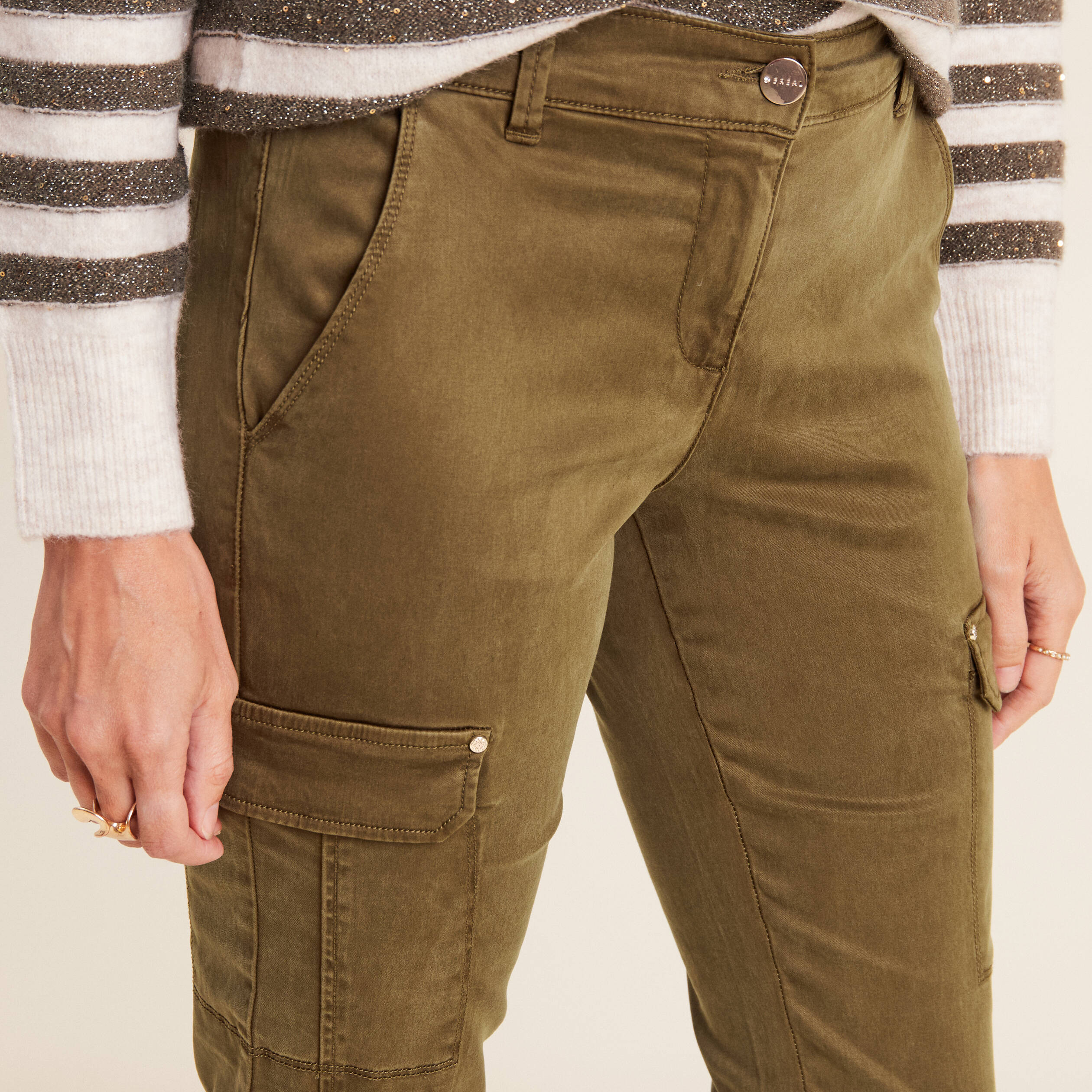 Pantalon Habillé Femme Vert Kaki Satiné Taille 36 (XS/S) - Marque Exté, En Nylon/élasthanne - Neuf Sans étiquettes