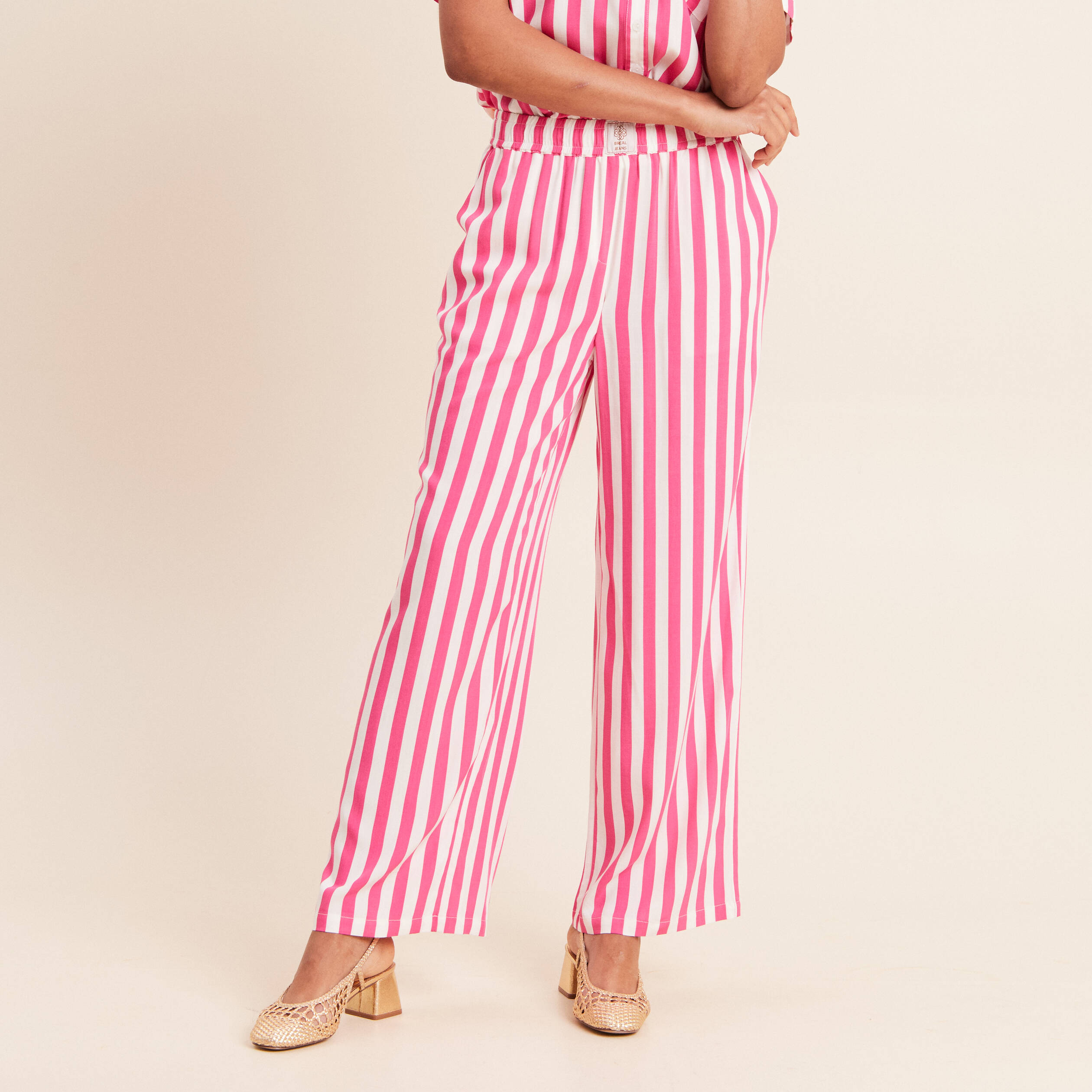 Pantalon fluide et large taille standard rose fushia femme
